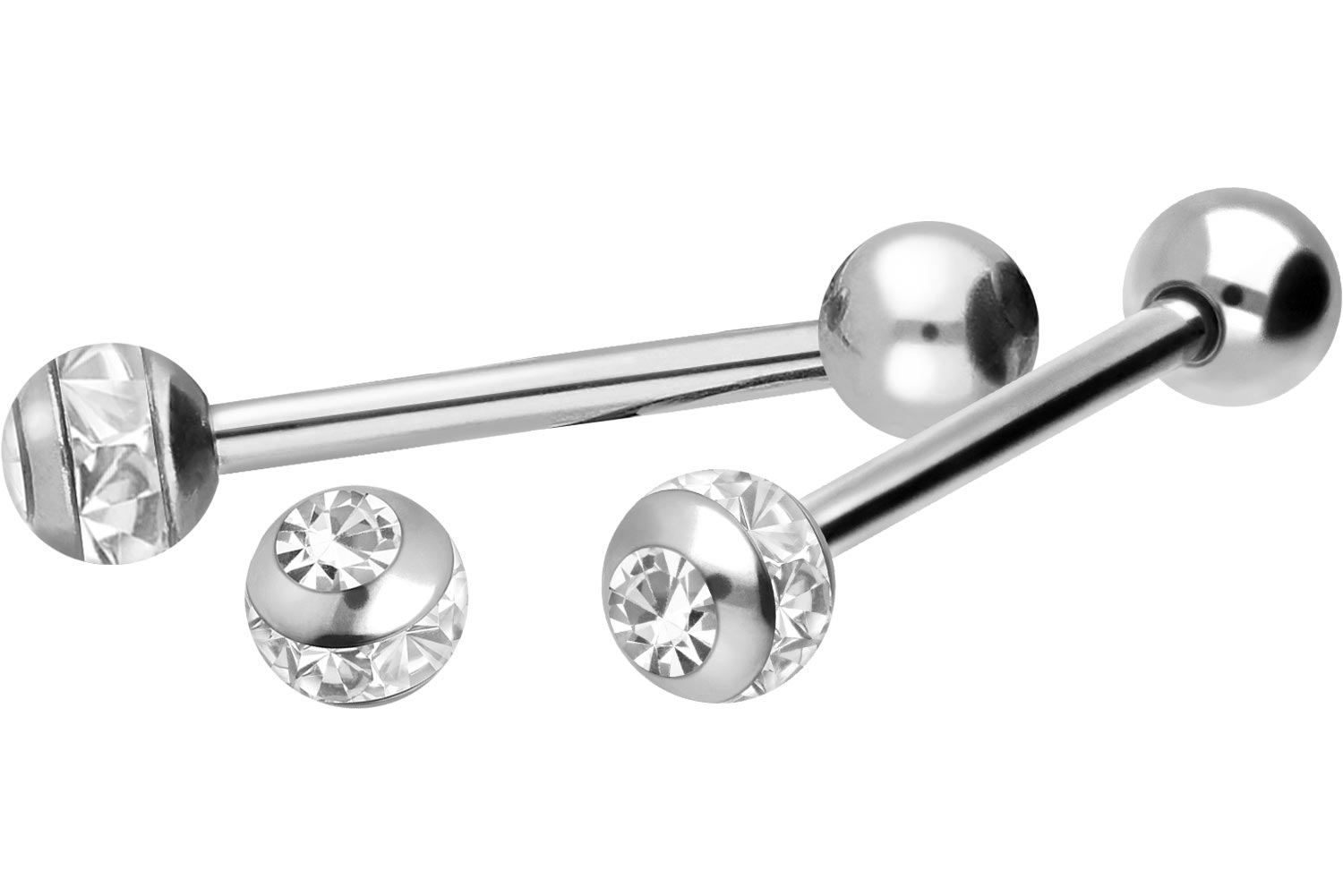 Titanium barbell EPOXY RING BALL + CRYSTAL + TITANIUM BALL