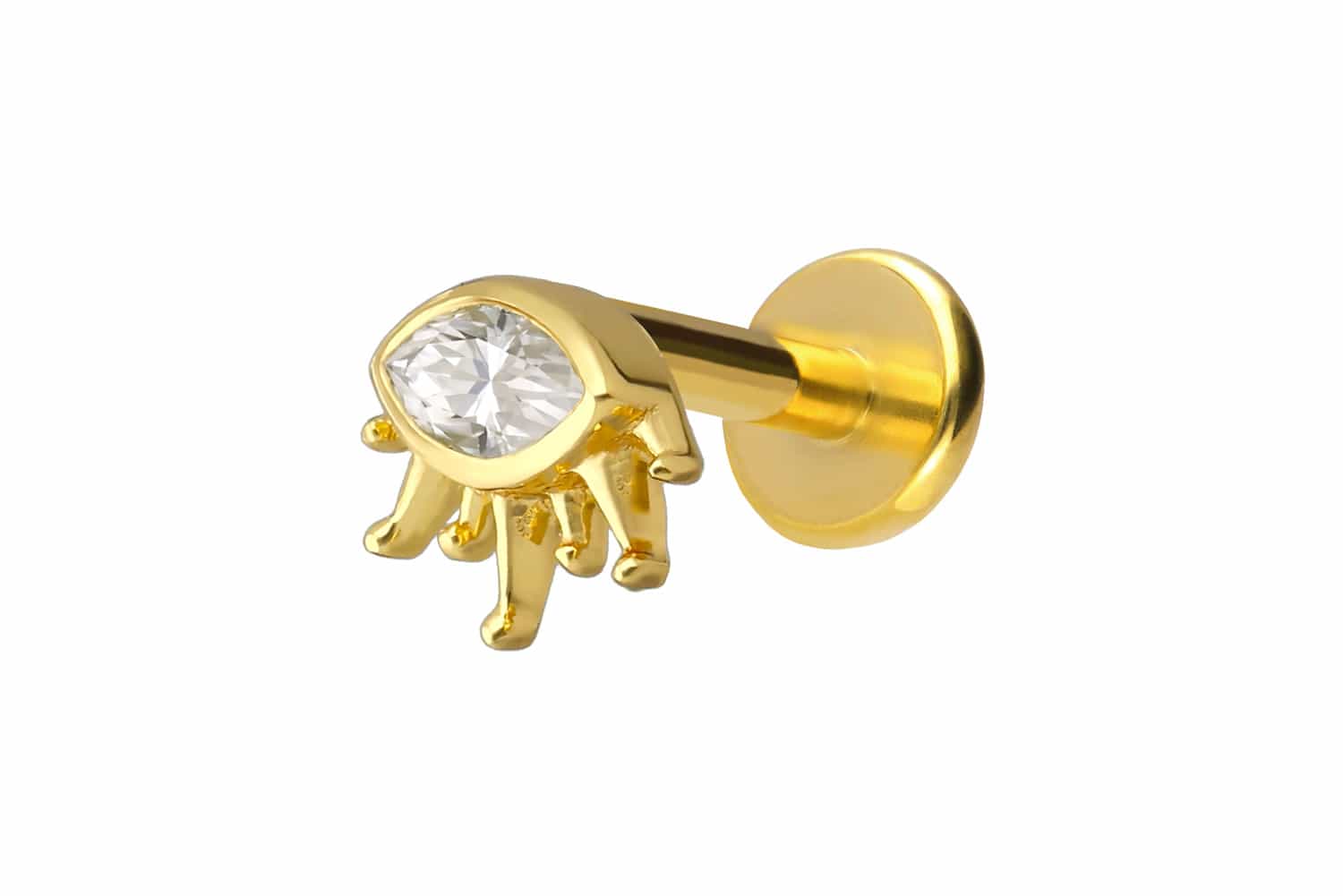 Titanium labret with internal thread + 925 silver attachment MOISSANITE OVAL + SUNRAYS