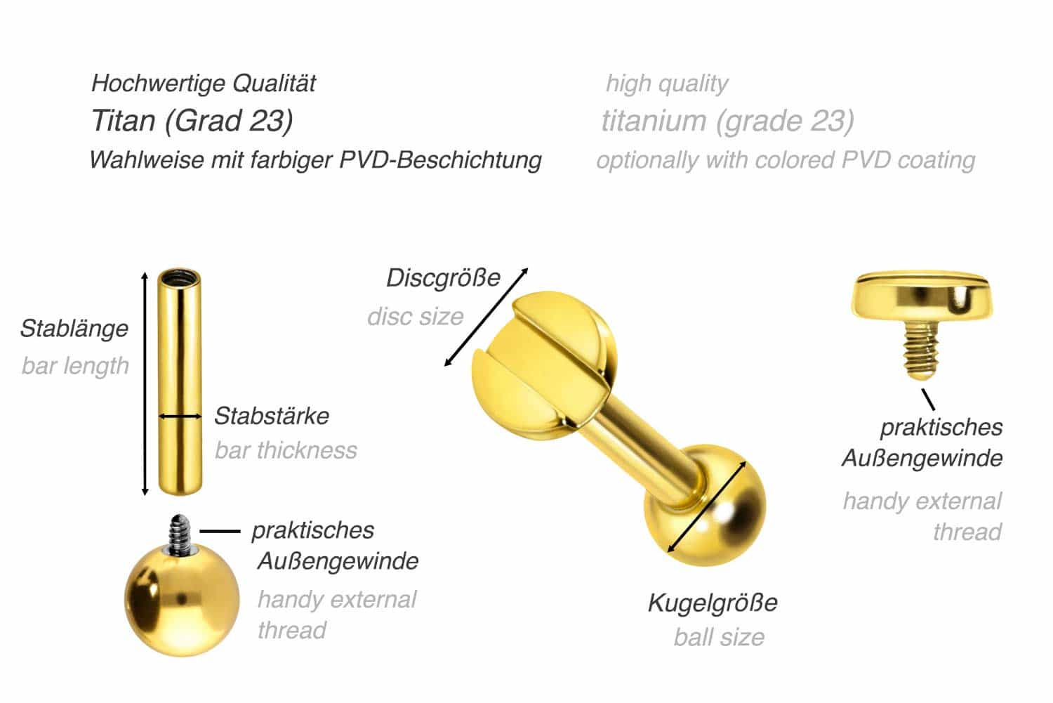 Titanium ear piercing with internal thread SCREW