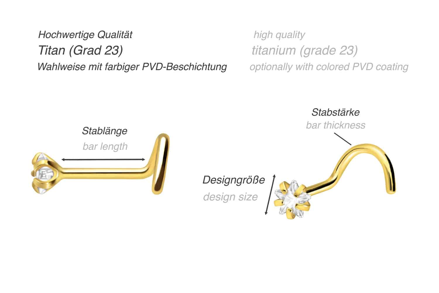 Titan Nasenstecker Spirale EINGEFASSTER KRISTALLSTERN