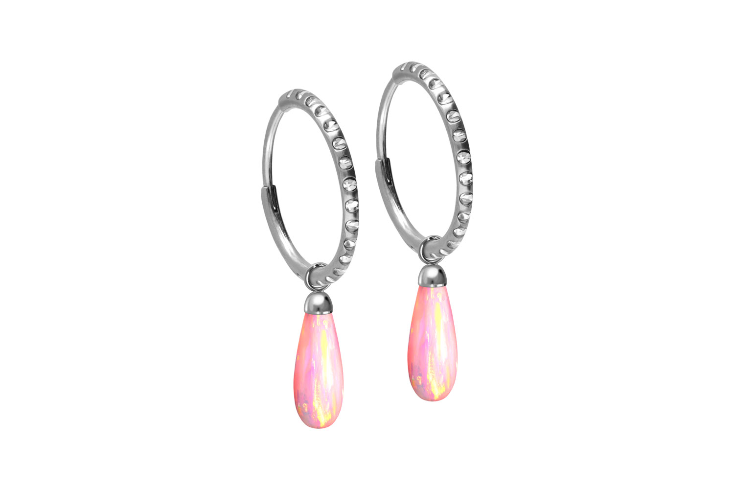 Titanium ear clicker creoles CRYSTALS + EPOXY + SYNTHETIC OPAL DROP