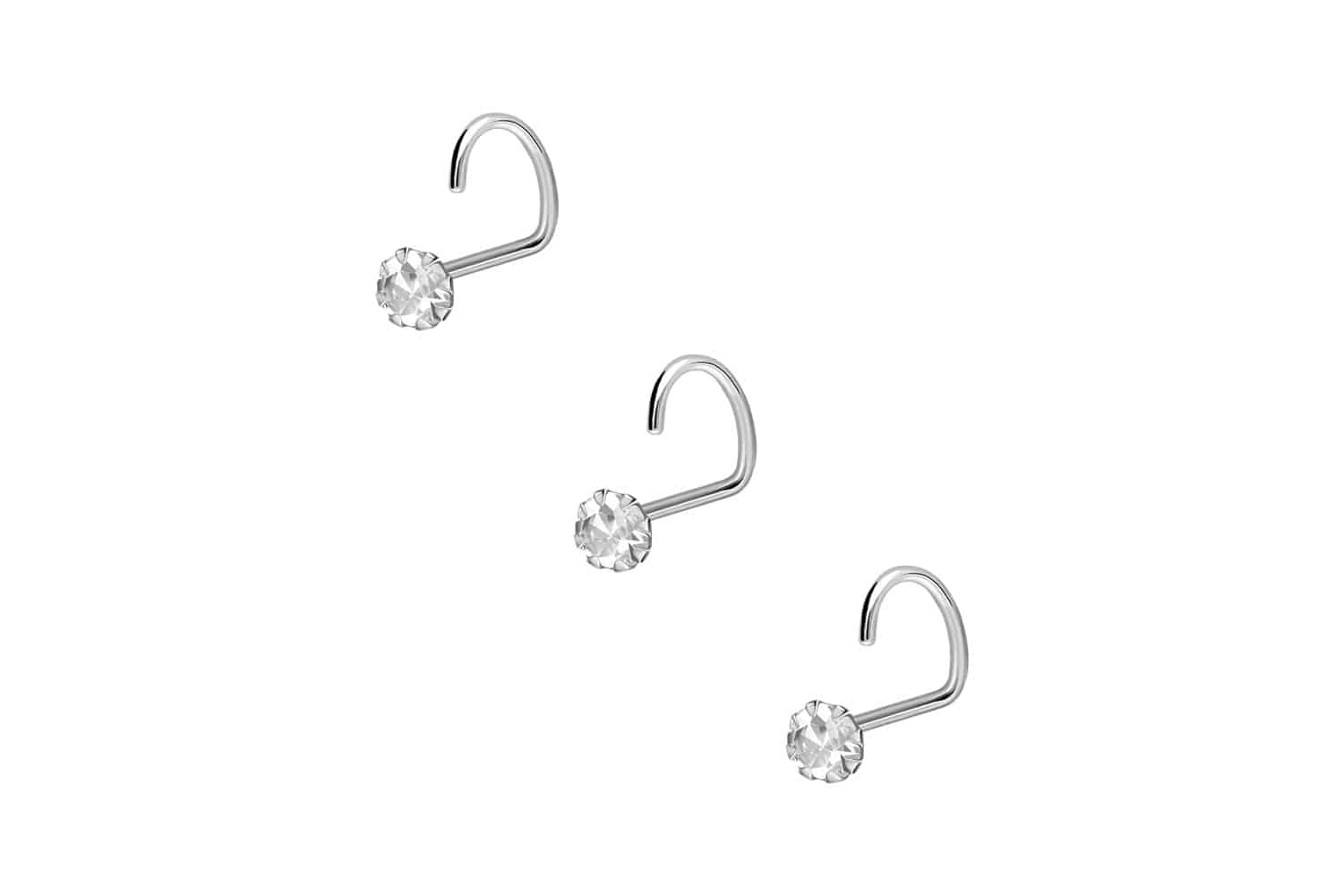 SET 925 silver nose stud spiral SETTED CRYSTAL