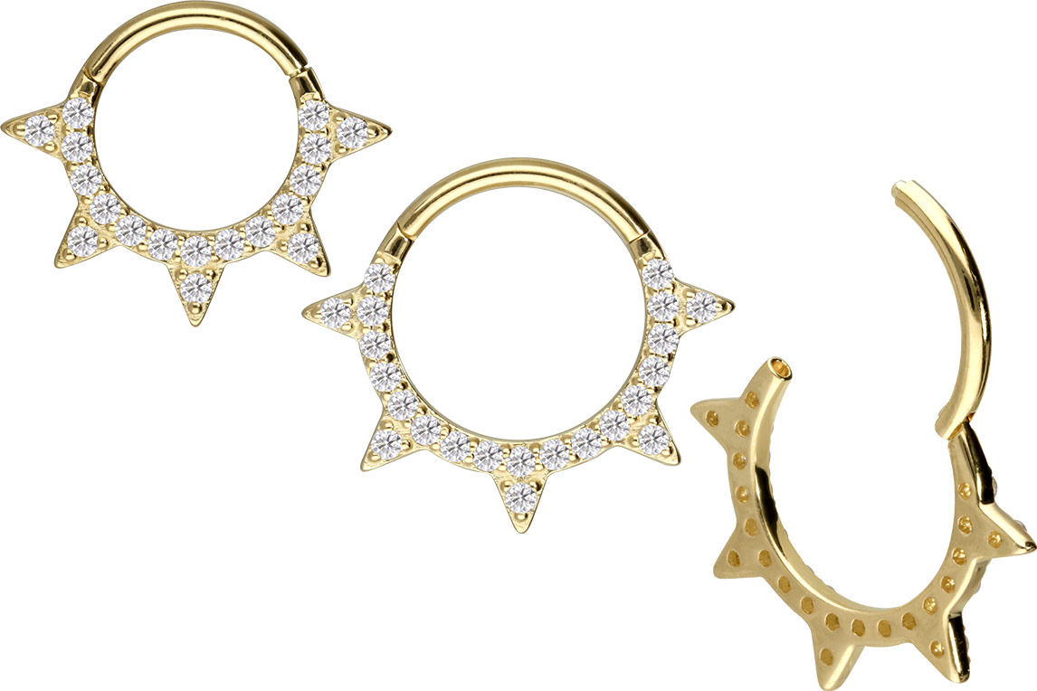 14/18 Karat Gold Segmentring Clicker EINGEFASSTE MOISSANITE + SPITZEN