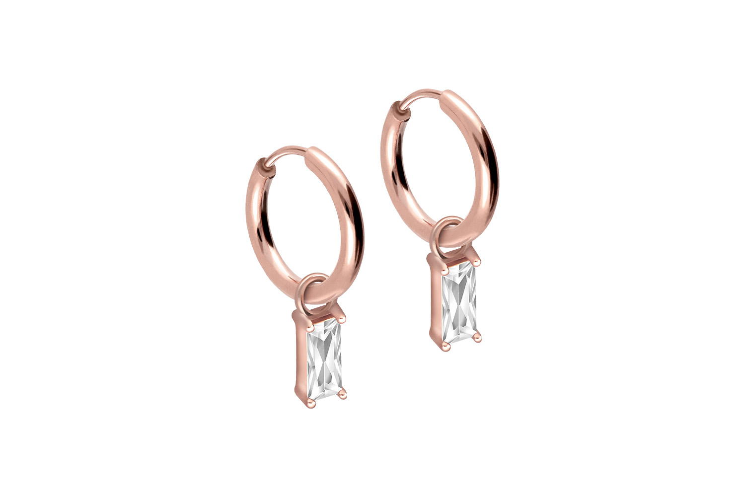 Surgical steel ear clicker creoles SETTED CRYSTAL RECTANGLE