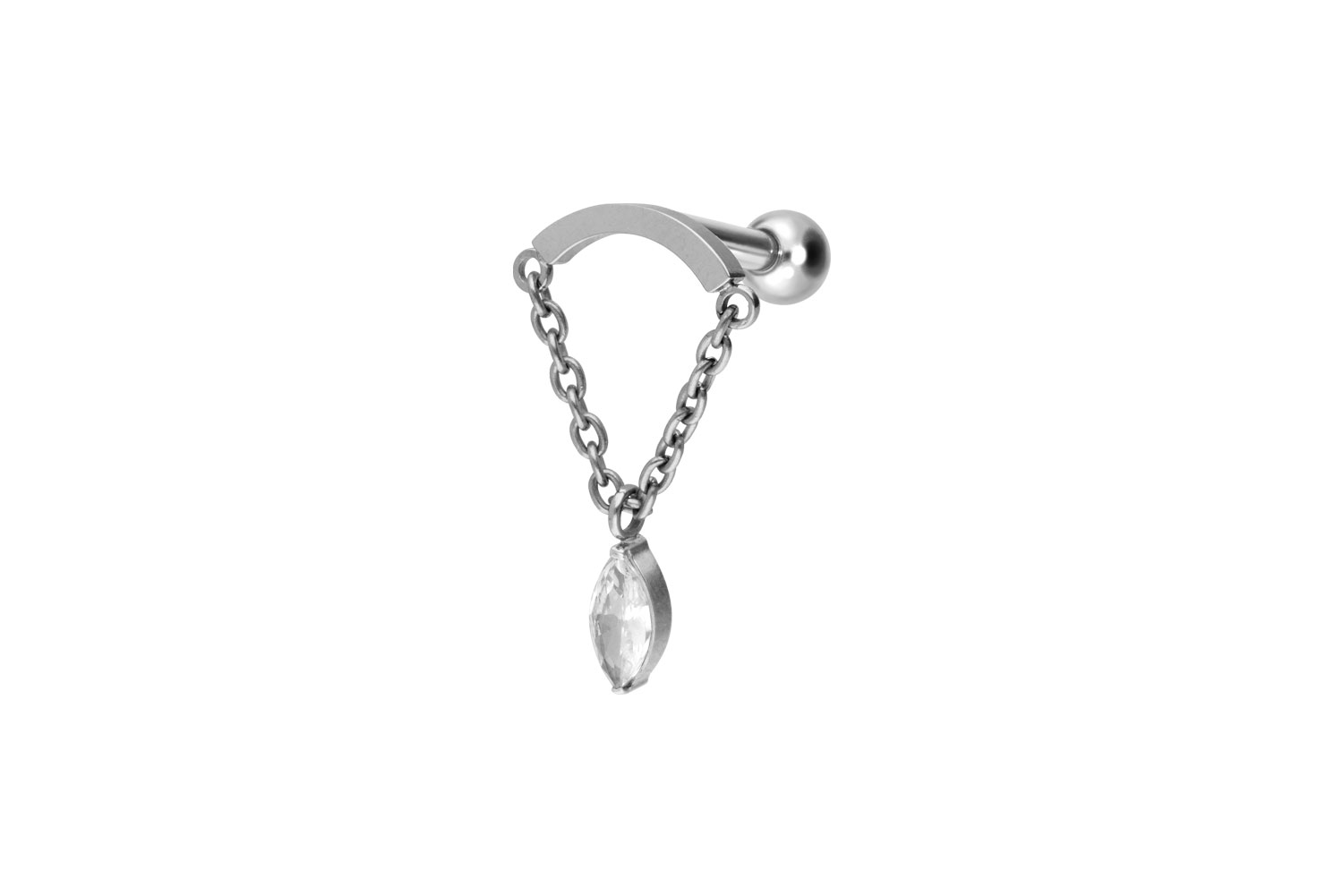 Titanium ear piercing with internal thread ARCH + CHAIN + CRYSTAL DROP