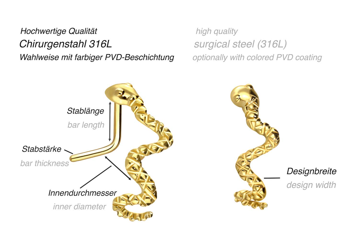 Chirurgenstahl Nasenstecker SCHLANGE