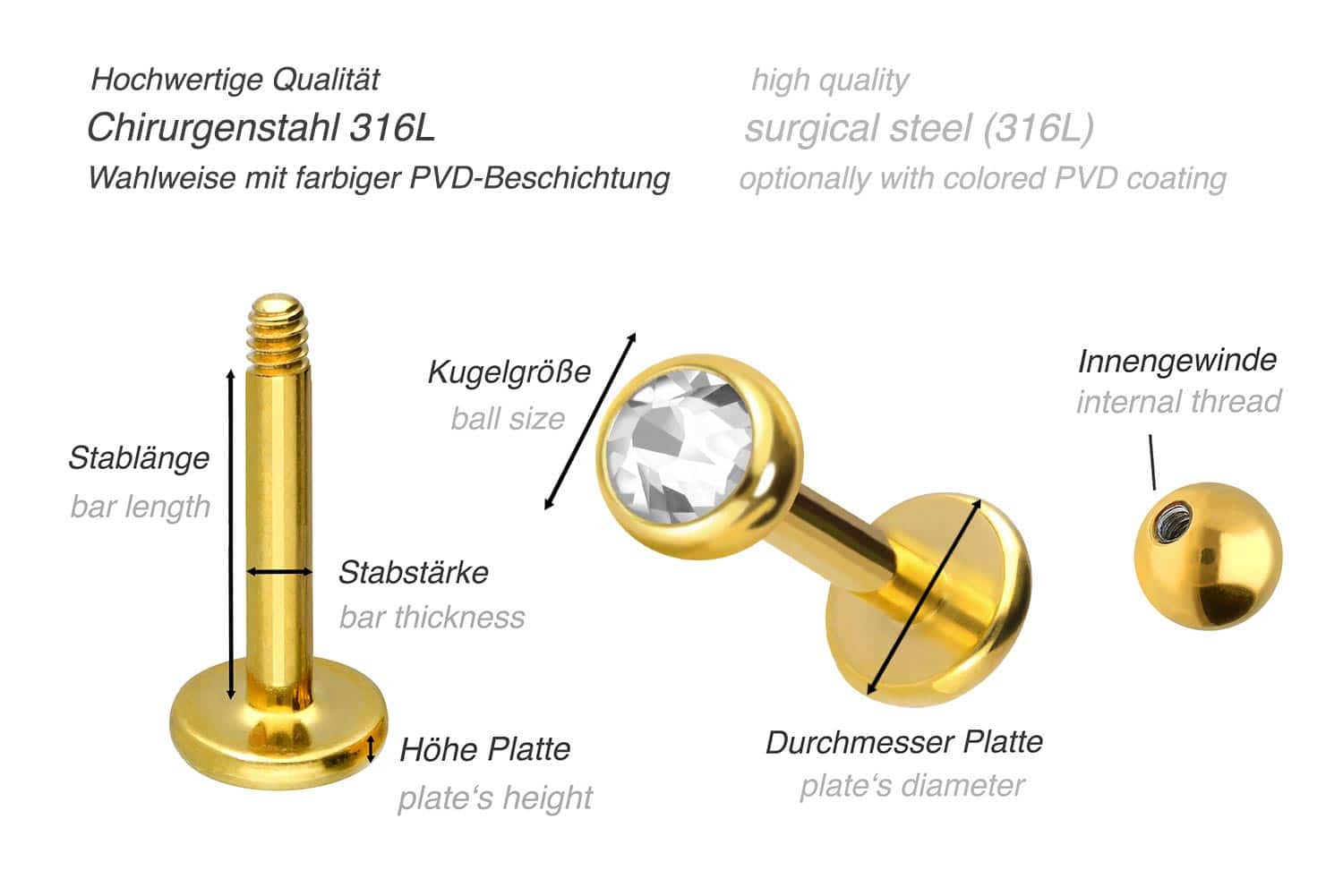 Chirurgenstahl Labret KRISTALL