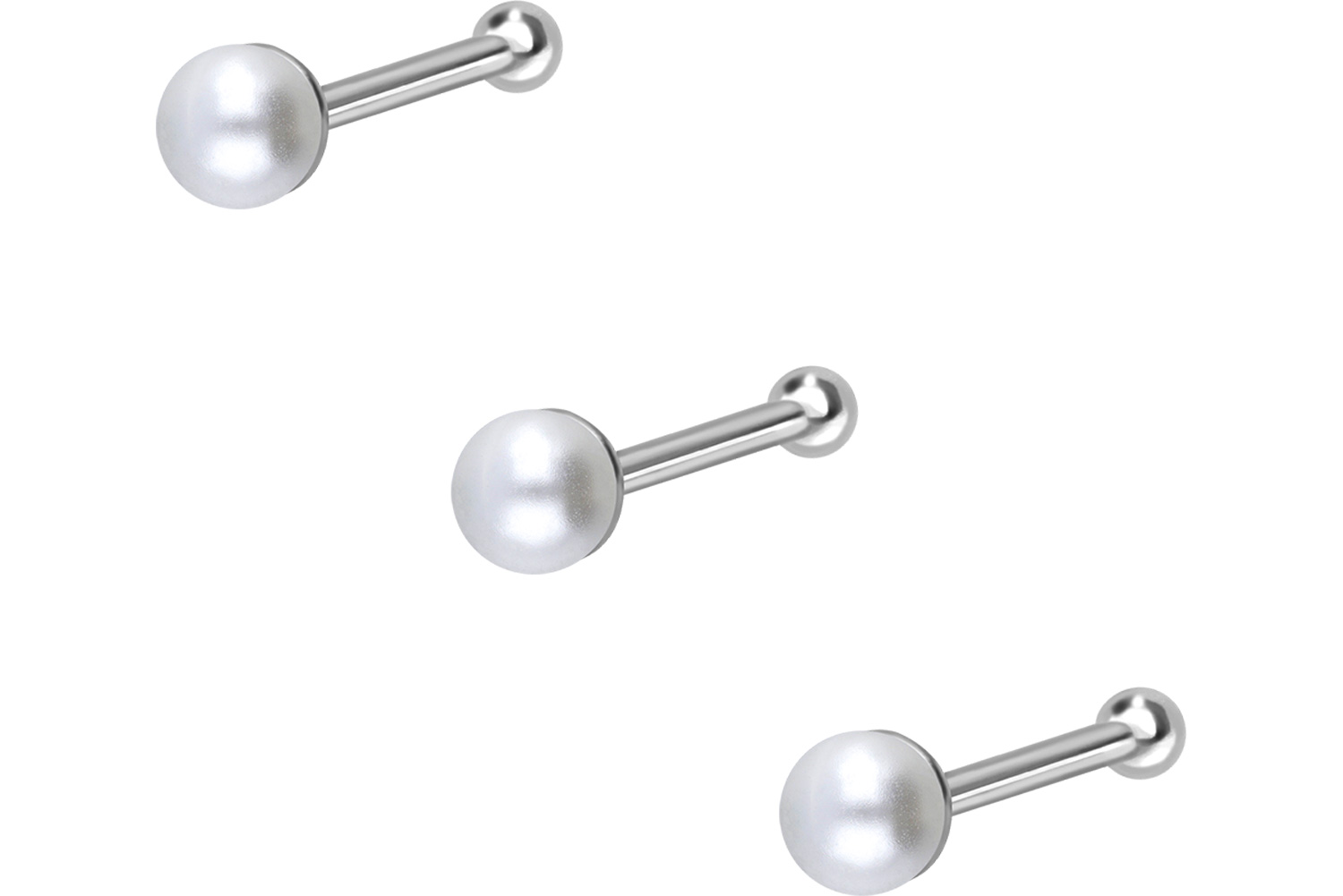 SET 925 silver nose stud pin SYNTHETIC PEARL