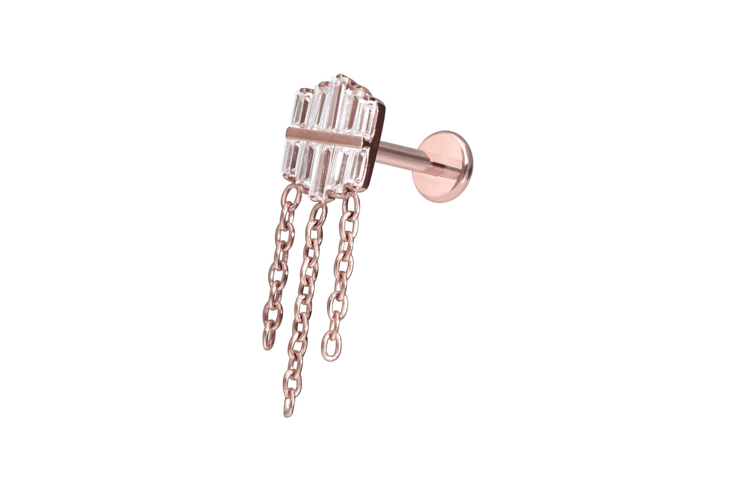 Premium titanium labret with internal thread CRYSTAL SHIELD + 3 CHAINS