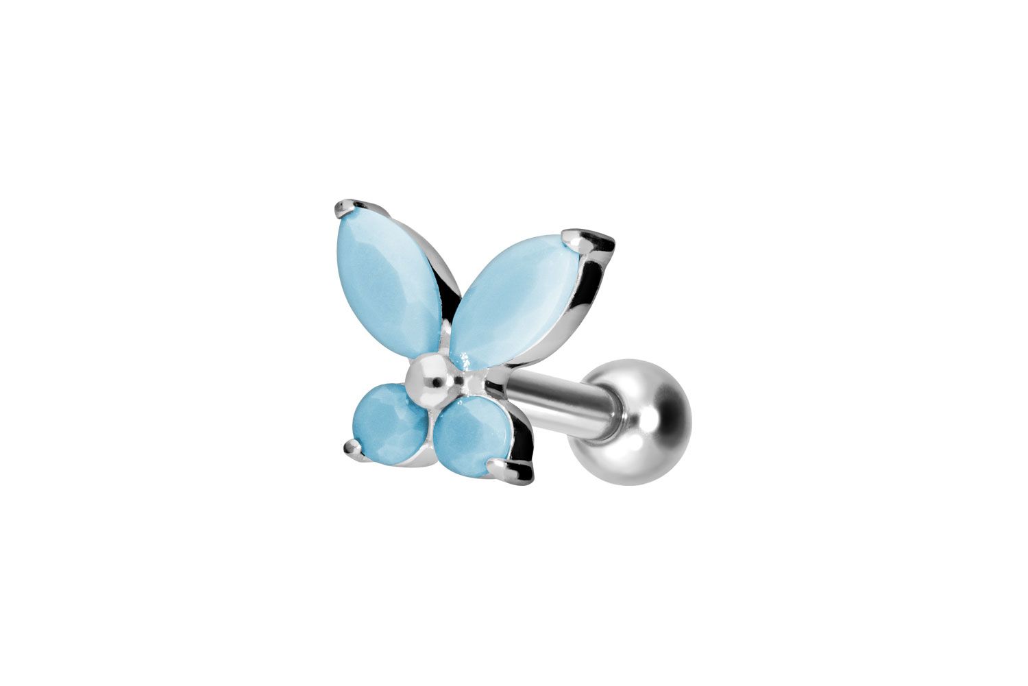 Titanium ear piercing with internal thread BUTTERFLY + SYNTHETIC TURQUOISES