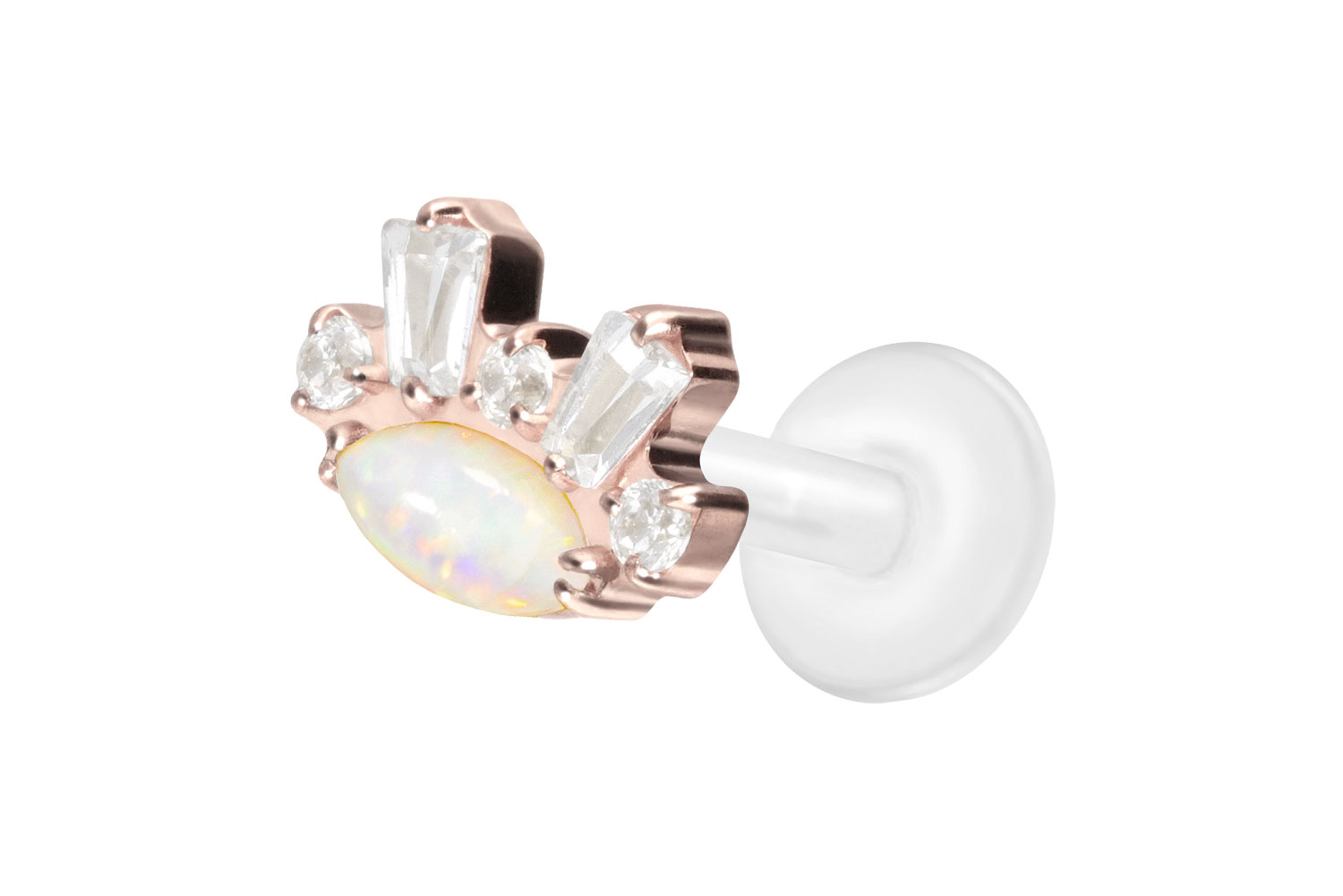 PTFE labret with internal thread + titanium attachment SYNTHETIC OPAL + CRYSTALS