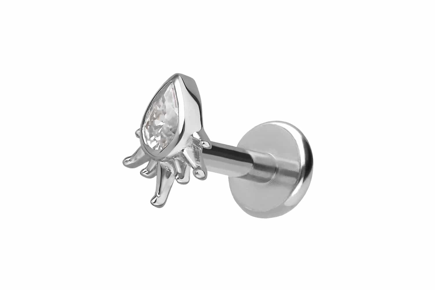 Titanium labret with internal thread + 925 silver attachment MOISSANIT DROP + SUNRAYS