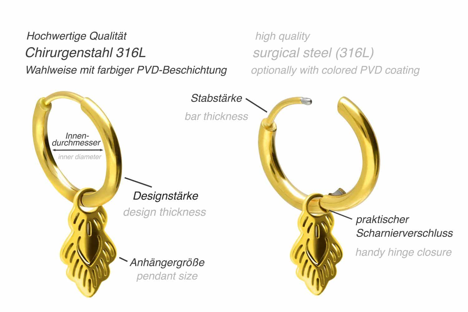 Surgical steel ear clicker creoles ORIENTAL DESIGN