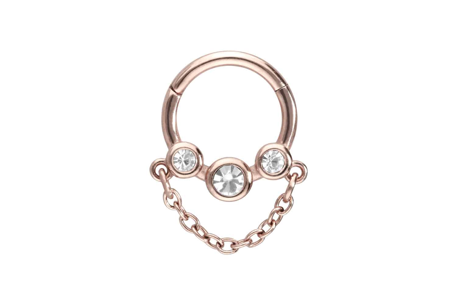 Surgical steel segment ring clicker 3 CRYSTAL DISCS + CHAIN