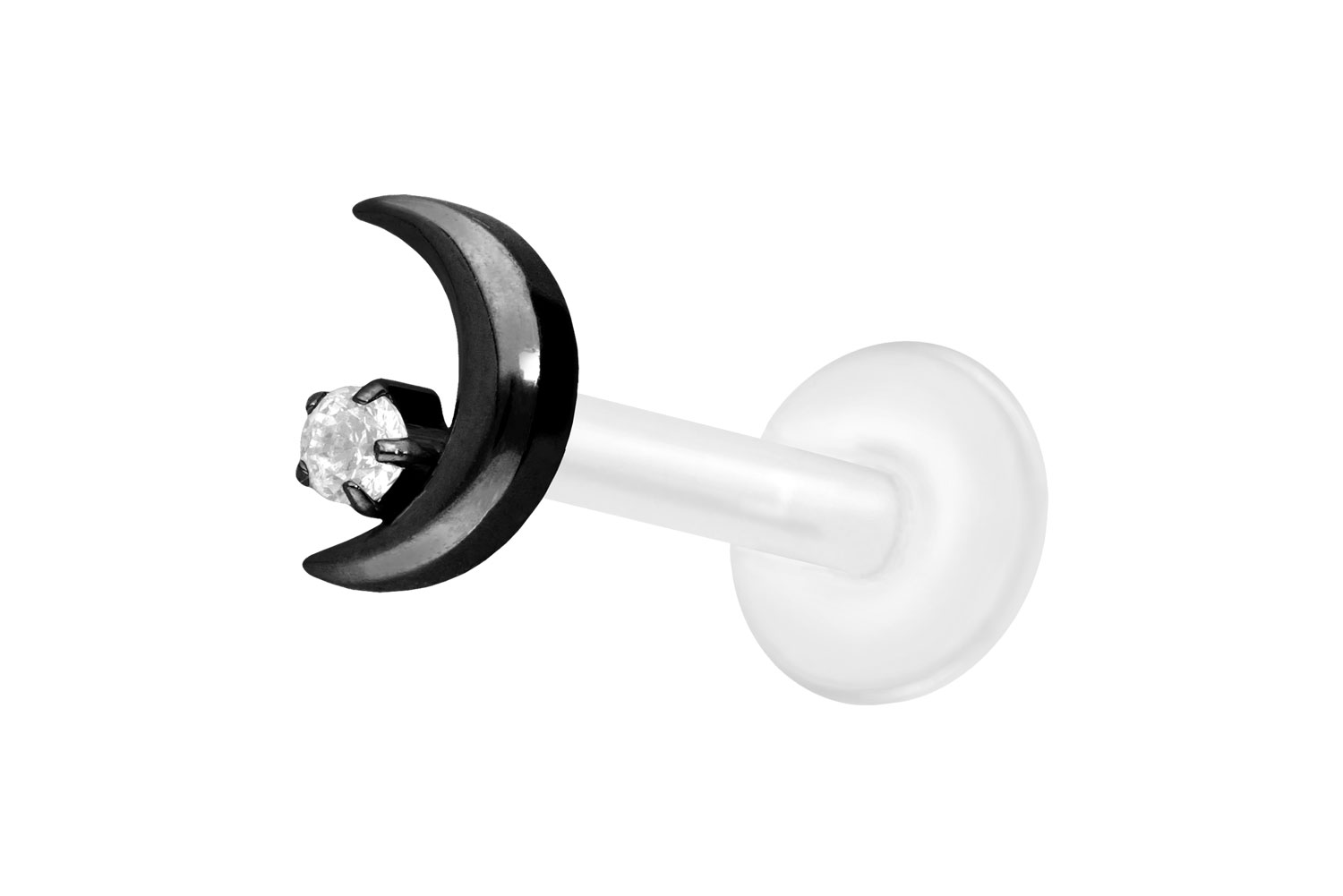 PTFE labret with internal thread + titanium attachment MOON + CRYSTAL