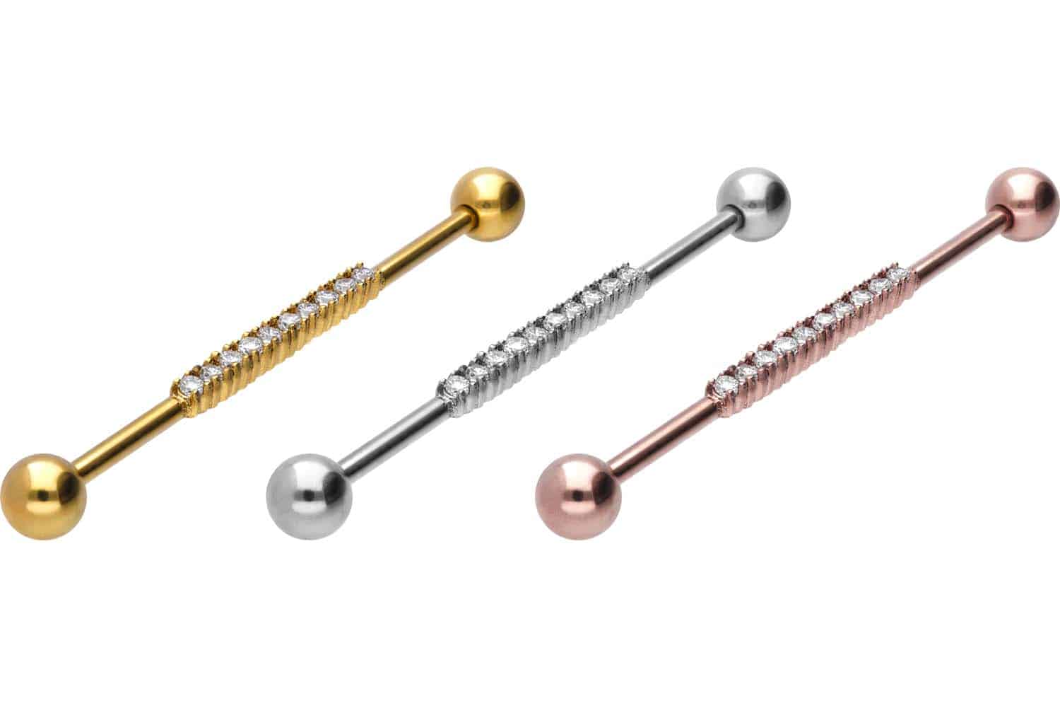 Surgical steel industrial ear piercing BAR + 10 CRYSTALS