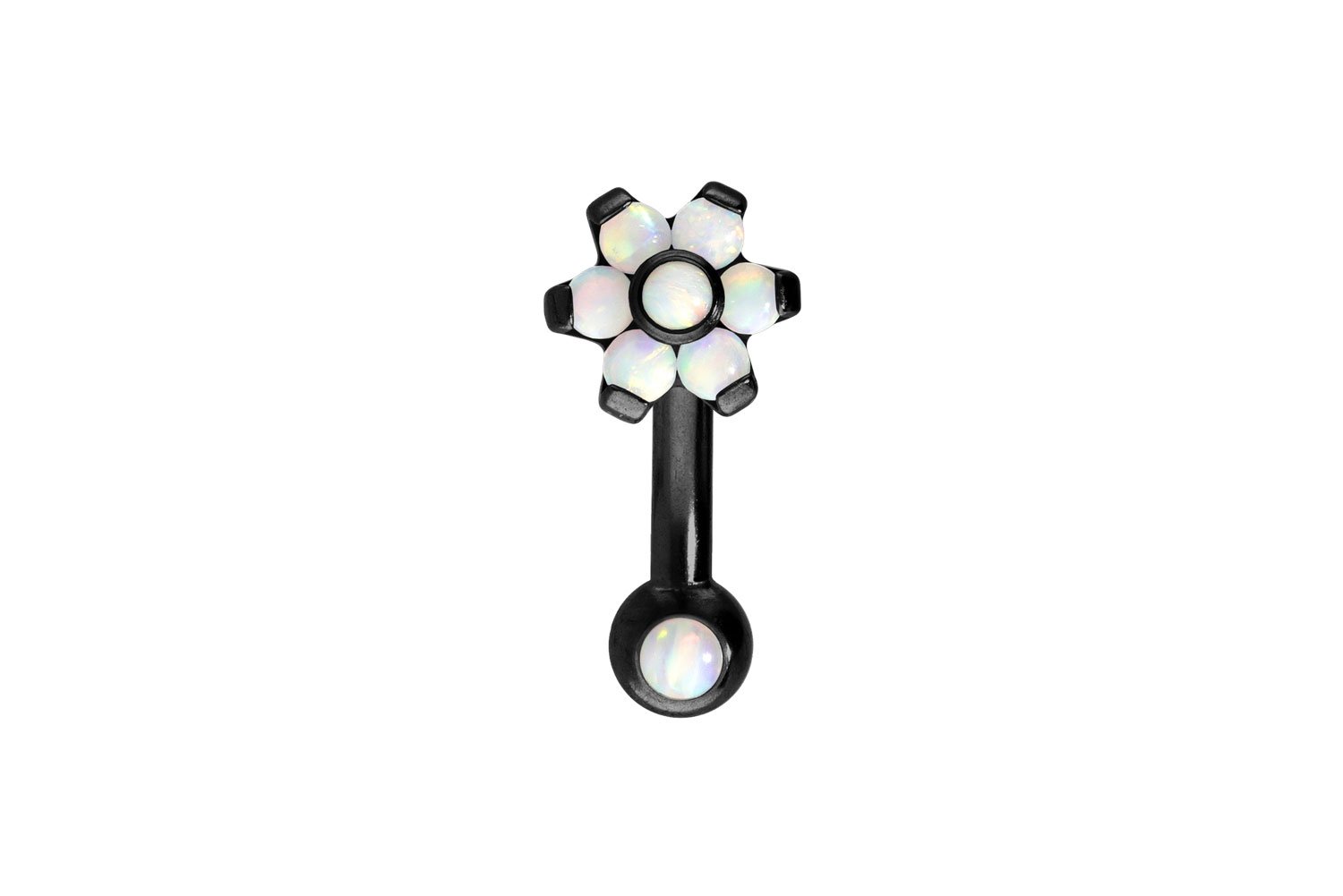 Titanium banana with push fit FLOWER WITH 7 SYNTHETIC OPALS + OPAL BALL