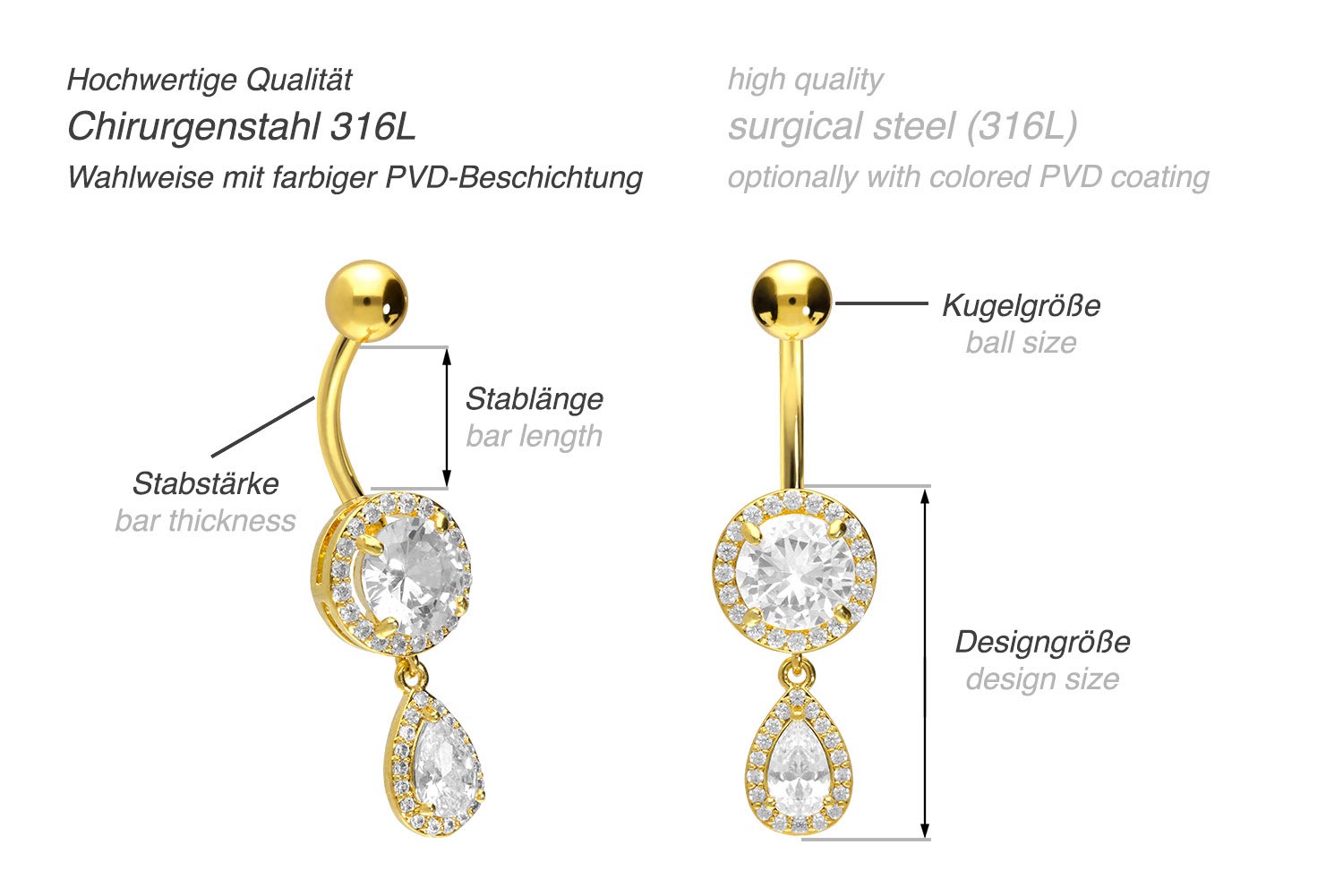 Surgical steel bananabell CRYSTAL DISC + CRYSTAL DROP