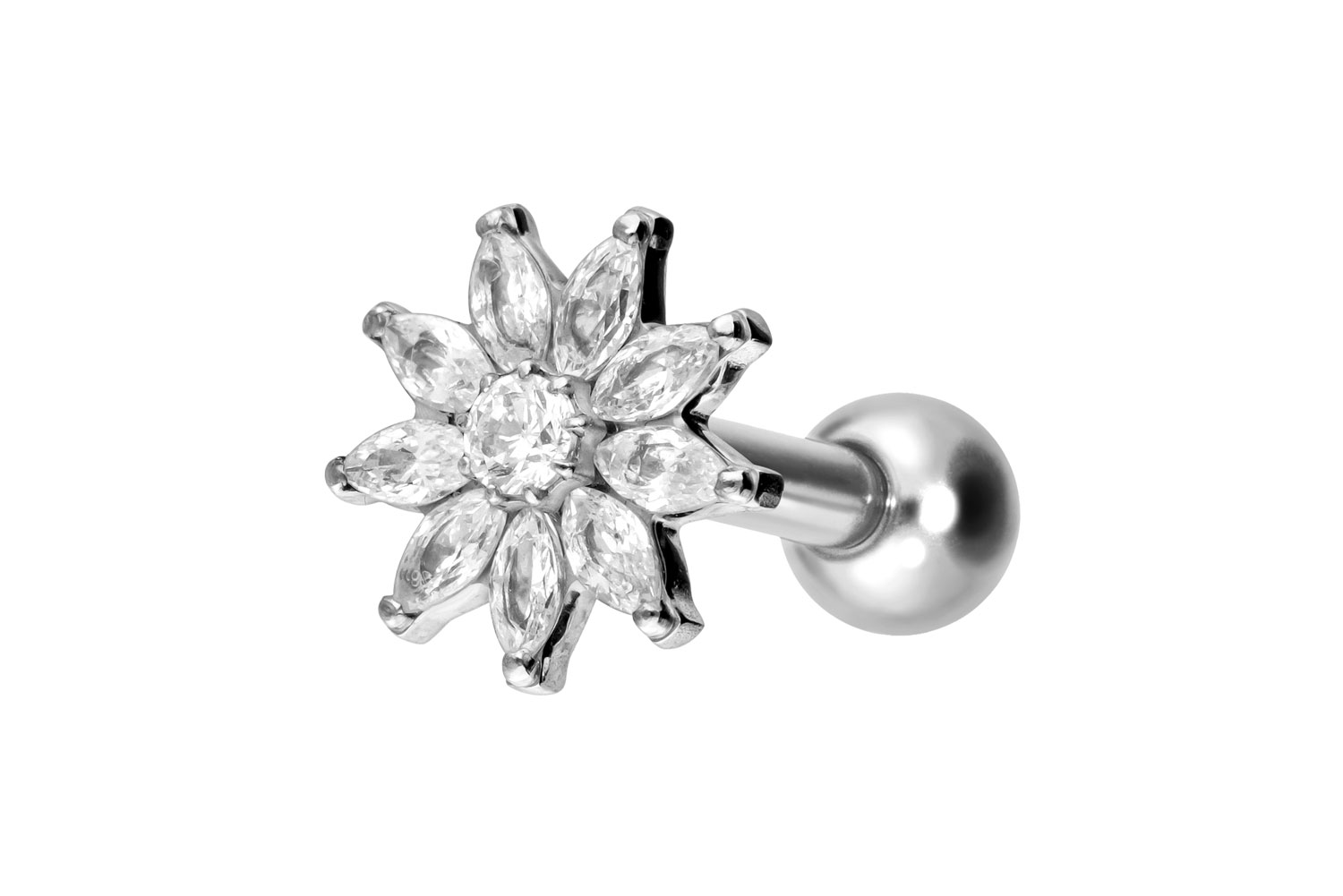 Titanium ear piercing with internal thread CRYSTAL FLOWER