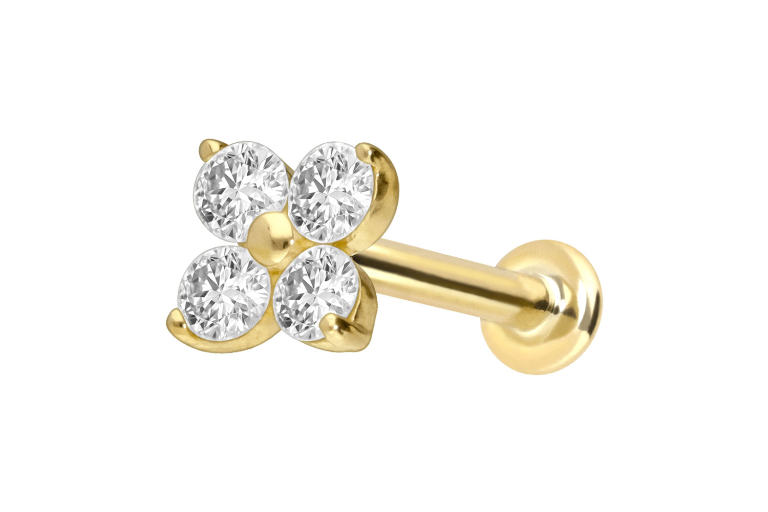 18 Karat Gold Labret mit Innengewinde DIAMANT-BLUME