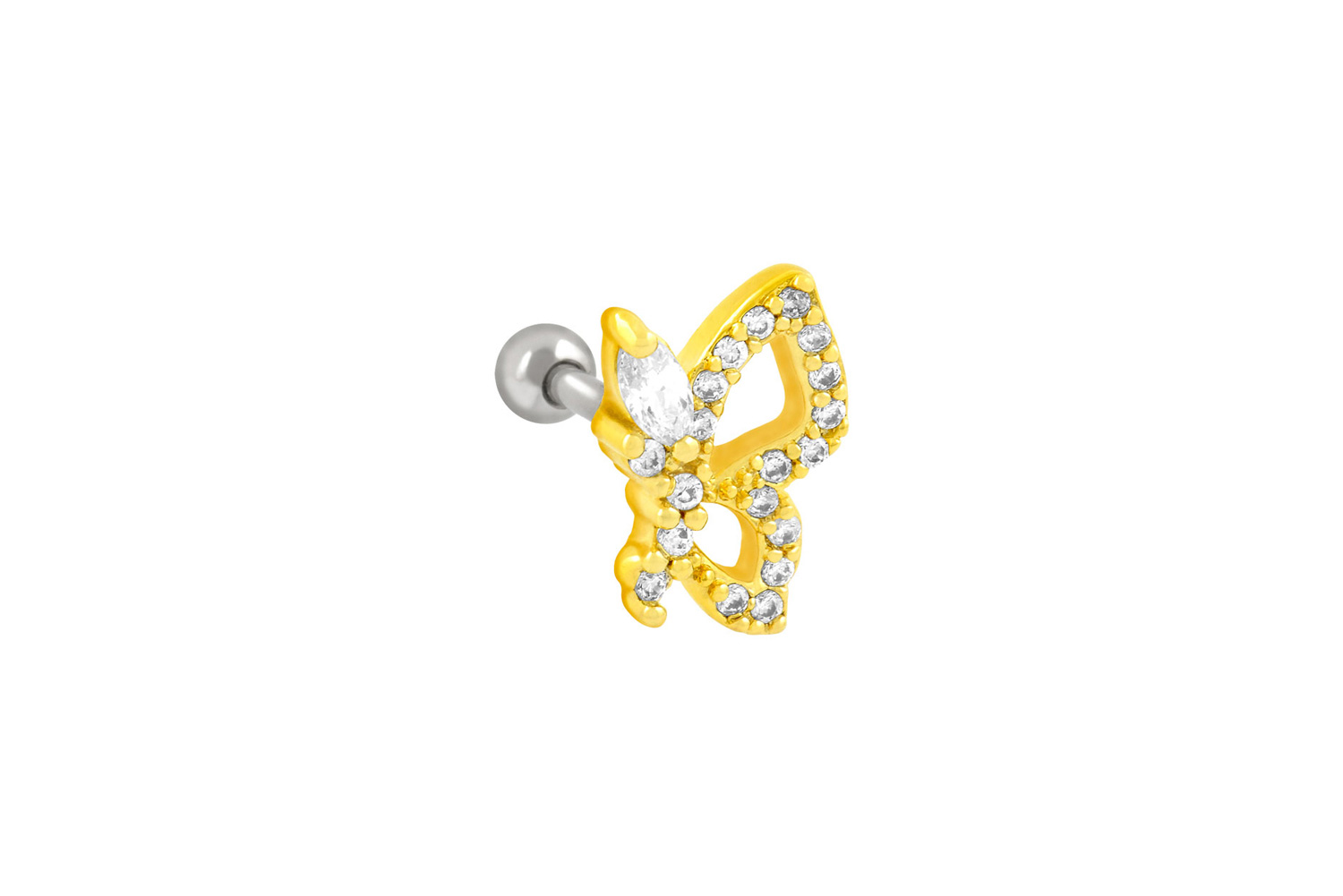 Chirurgenstahl Ohrpiercing mit Brass-Design SCHMETTERLING + KRISTALLE ++SALE++