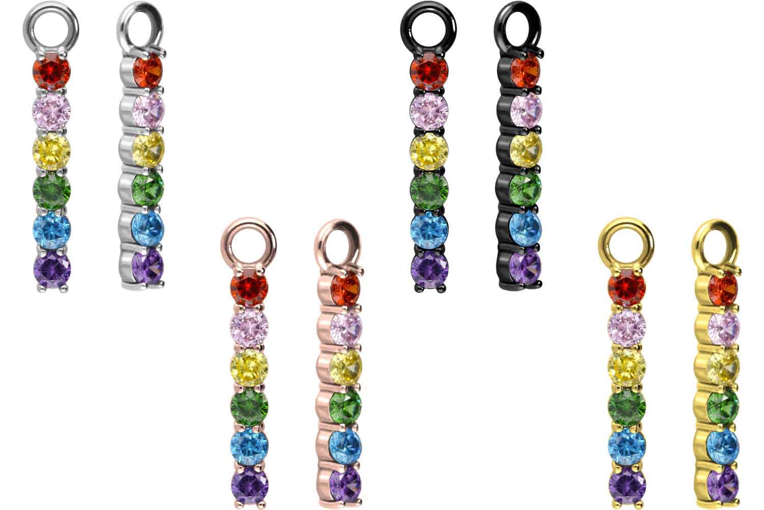 Surgical steel pendant for clickers MULTICOLORED CRYSTAL BAR