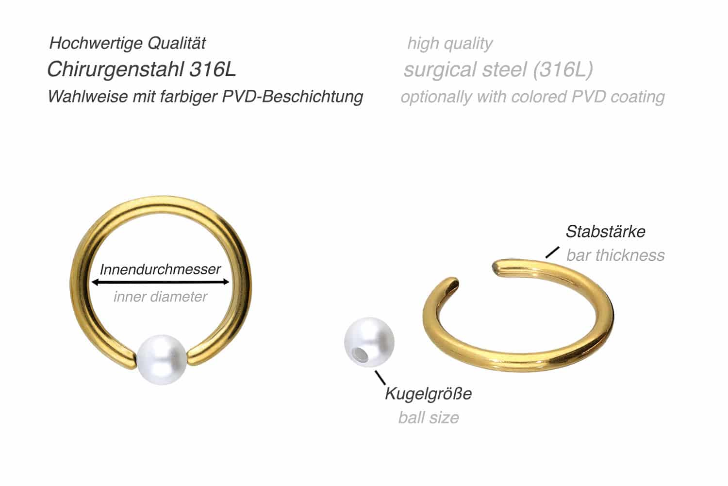 Surgical steel ball closure ring SYNTHETIC PEARL