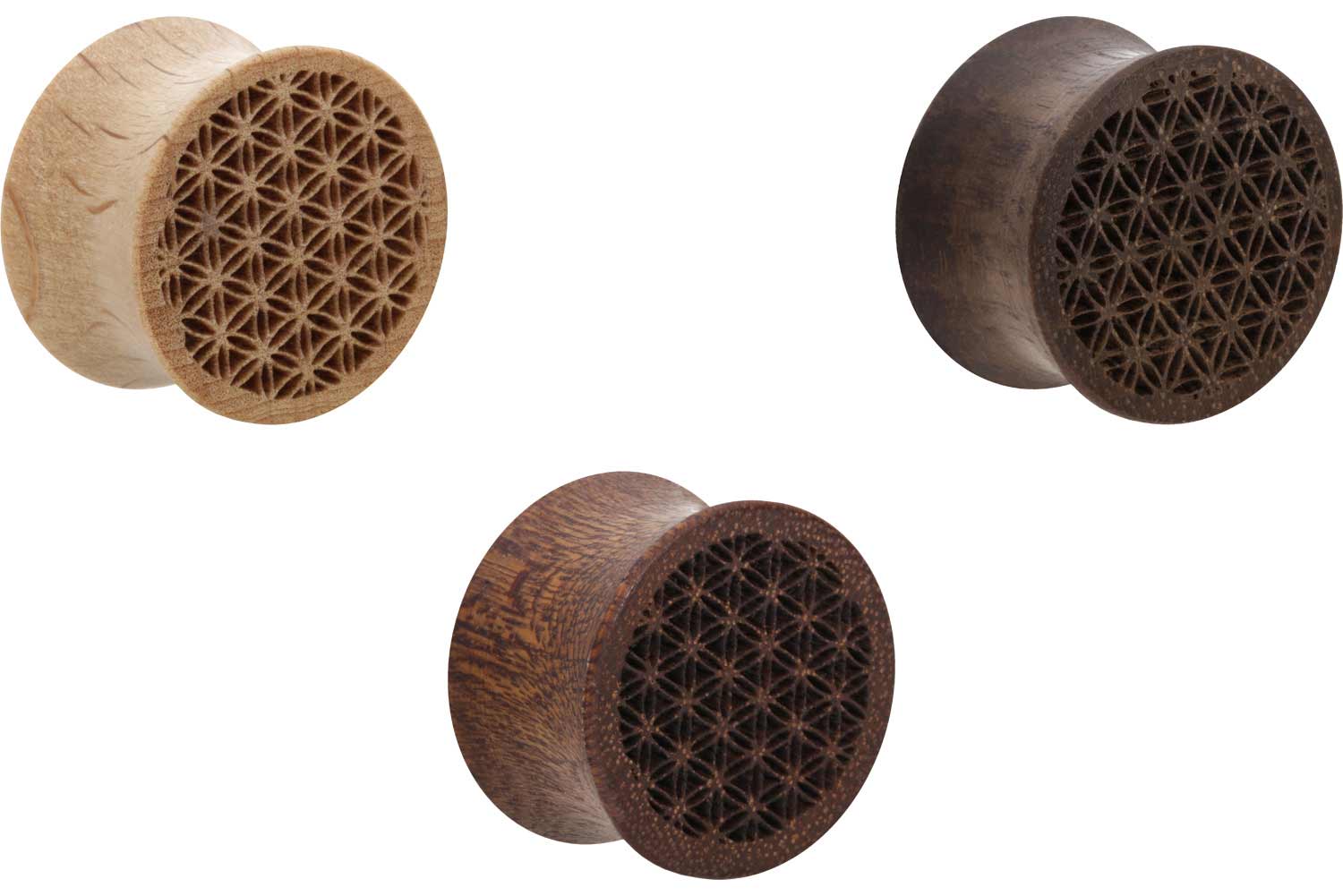 Wood Double Flared Plug FLOWER OF LIFE