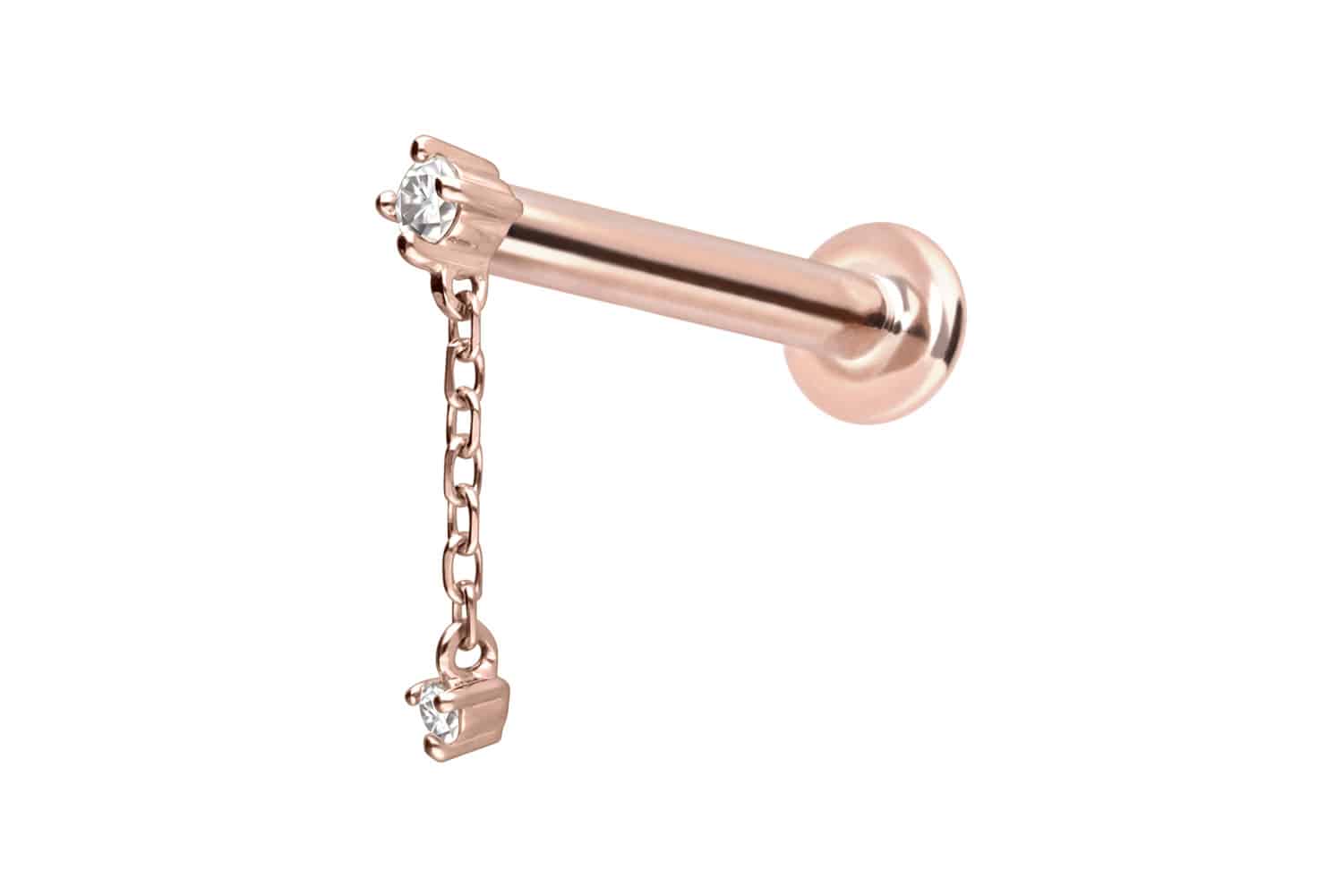 14 Karat Gold Labret mit Innengewinde 2 MOISSANITE + KETTE 14 Karat Gold Labret mit Innengewinde 2 MOISSANITE + KETTE