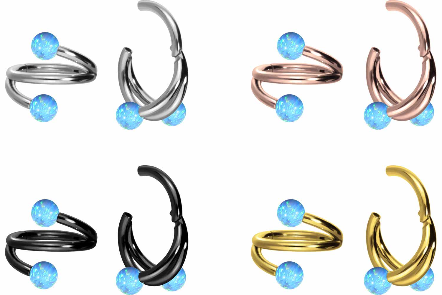 Titanium segment ring clicker with internal thread 3 RINGS + 2 SYNTHETIC OPALS