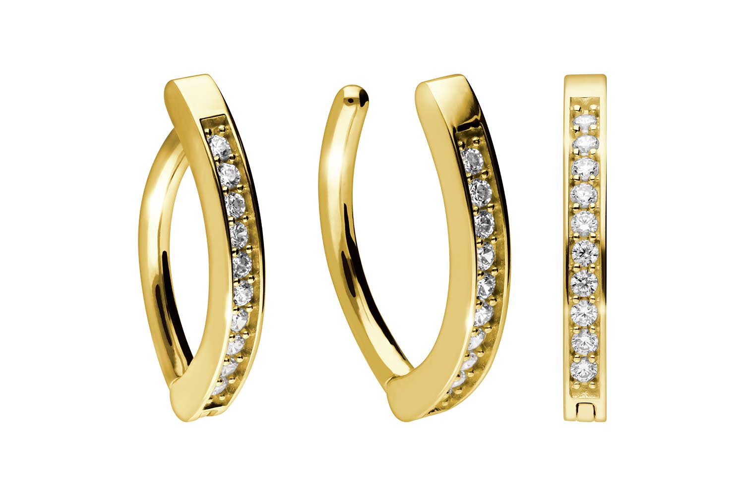 18 Karat Gold Bauchnabelclicker BOGEN + EINGEFASSTE KRISTALLE