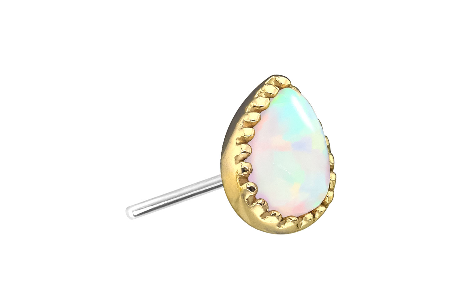 14 carat gold attachment with titanium push pin SYNTHETIC OPAL DROP