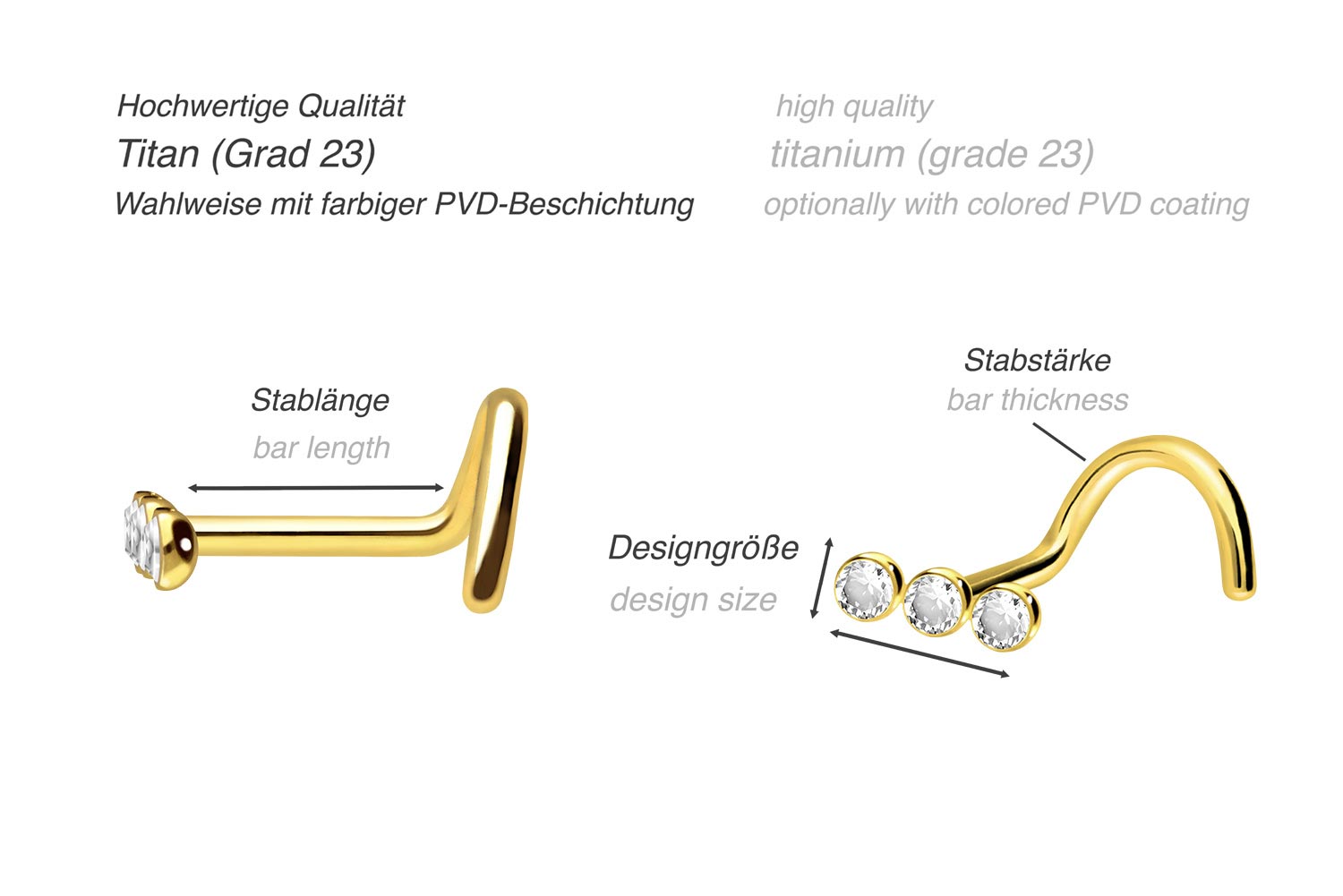 Titan Nasenstecker Spirale 3 KRISTALLE