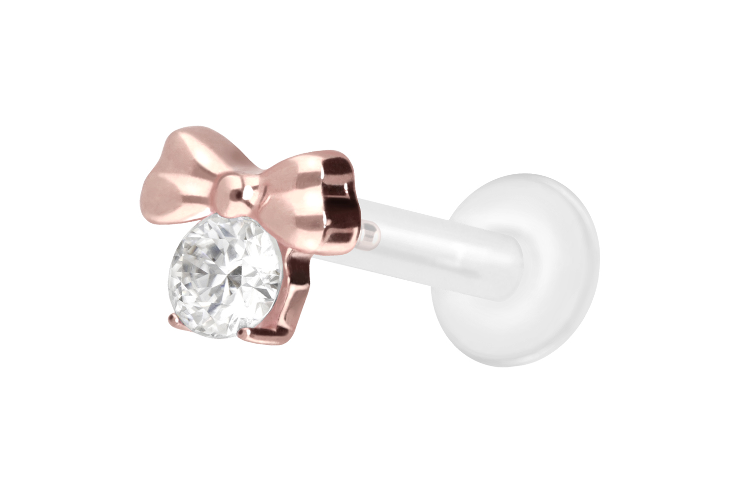 PTFE labret with internal thread + titanium attachment RIBBON + CRYSTAL