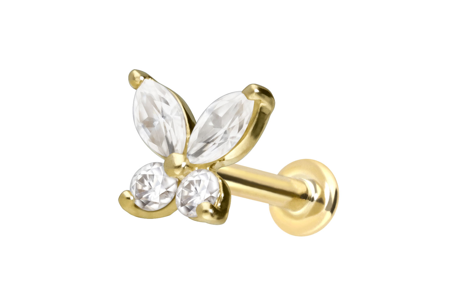 14 Karat Gold Labret mit Innengewinde MOISSANIT-SCHMETTERLING