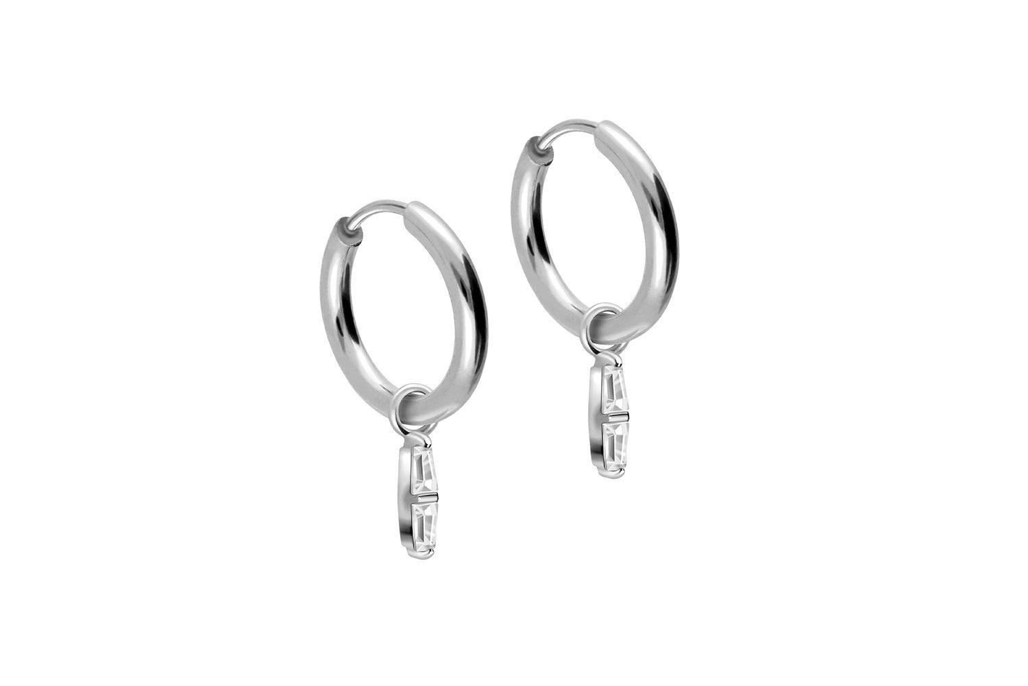Surgical steel ear clicker creoles 2 SETTED CRYSTAL RECTANGLES