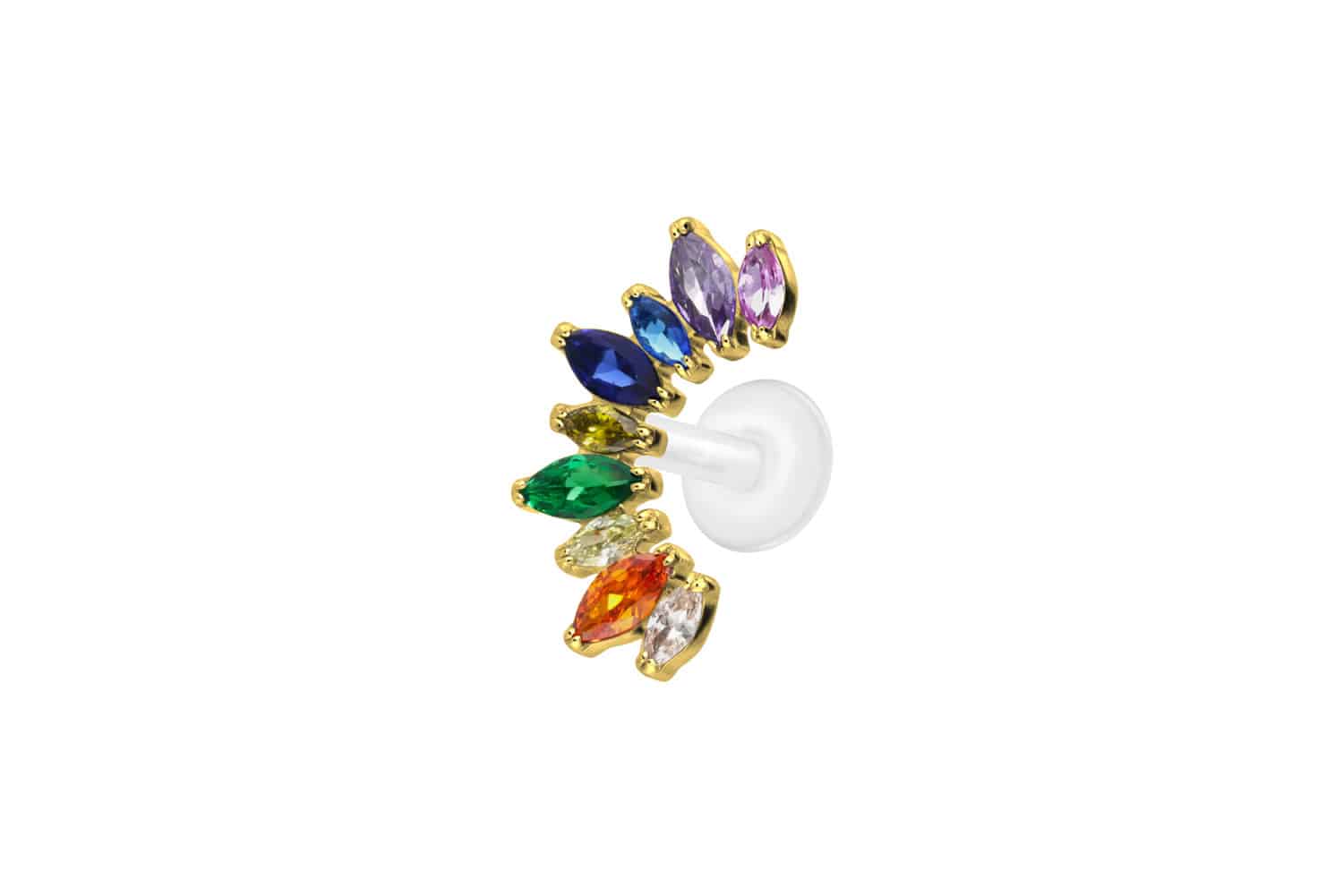 PTFE labret with internal thread + titanium attachment MULTICOLORED CRYSTAL ARCH PTFE labret with internal thread + titanium attachment MULTICOLORED CRYSTAL ARCH