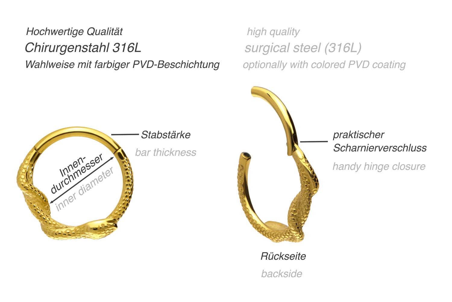 Surgical steel segment ring clicker SNAKE