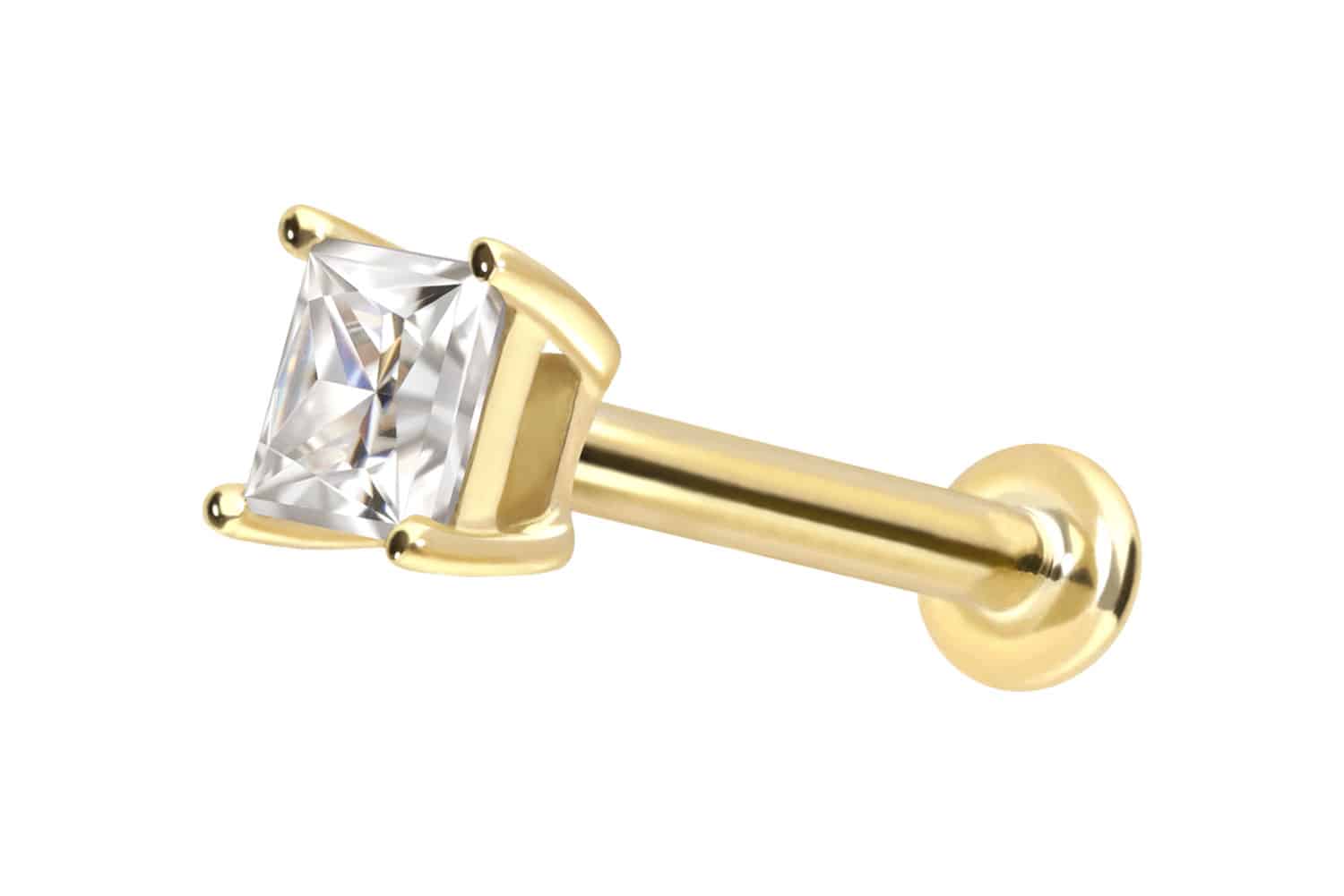 14 carat gold labret with push fit MOISSANITE SQUARE