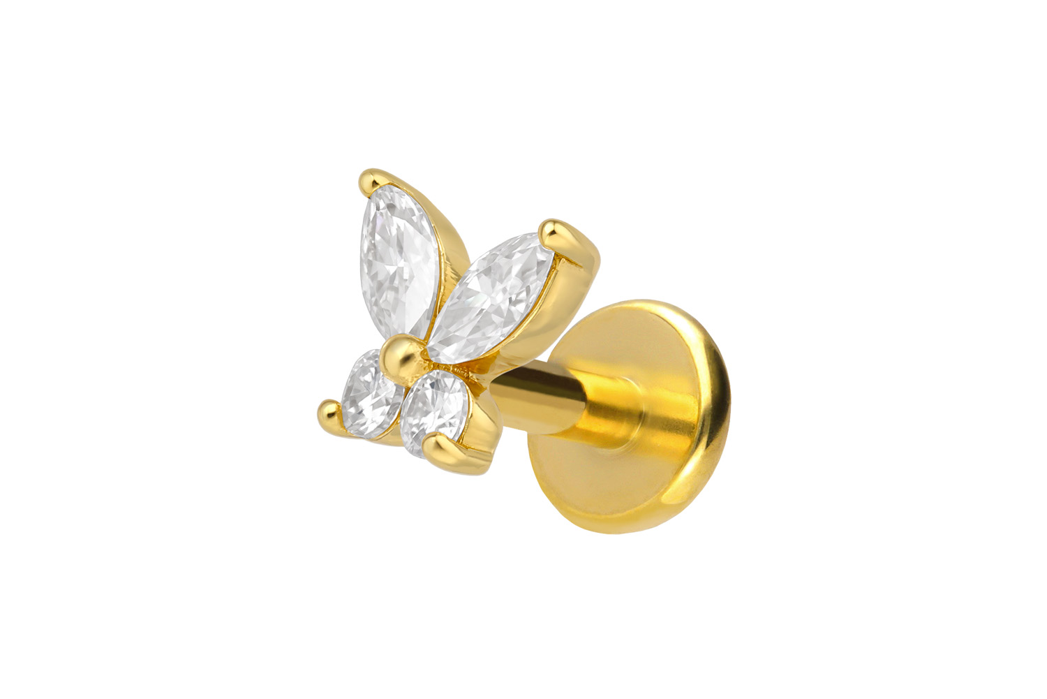 Titan Labret mit Innengewinde + 925er Silber Aufsatz MOISSANIT-SCHMETTERLING