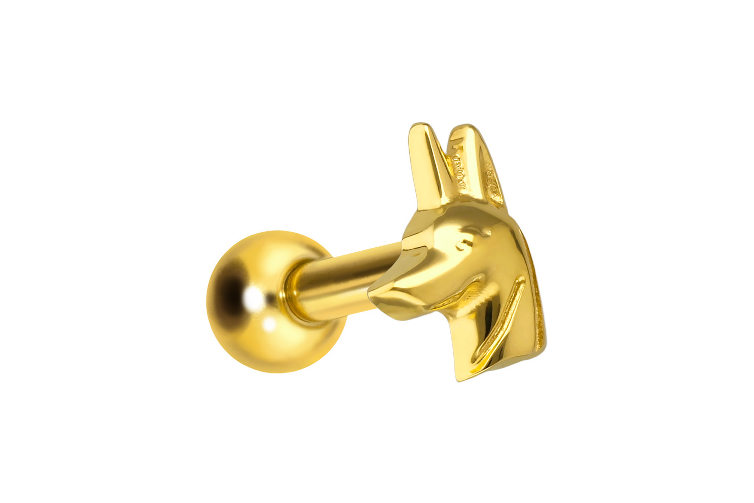Titanium ear piercing with internal thread ANUBIS HEAD