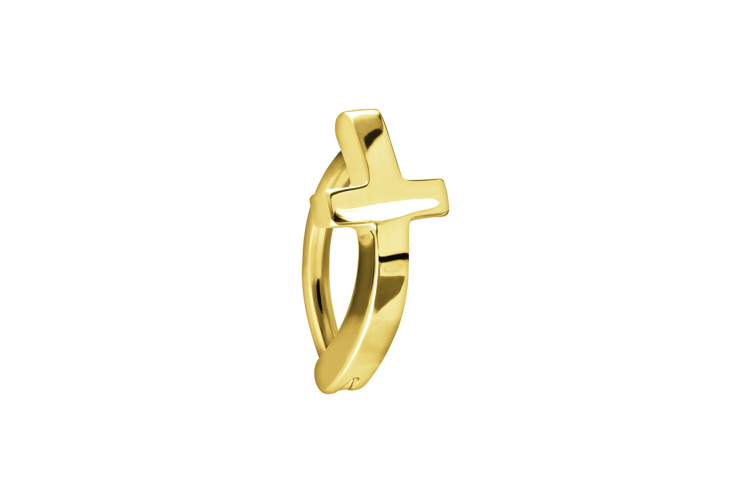 18 carat gold belly button clicker ARCH + CROSS