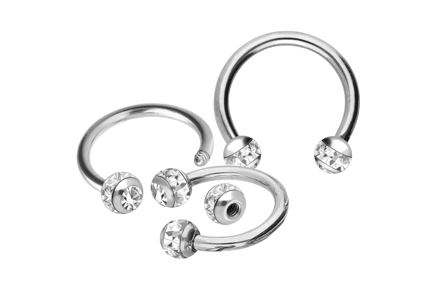 Titanium circular barbell EPOXY RING BALLS + CRYSTALS