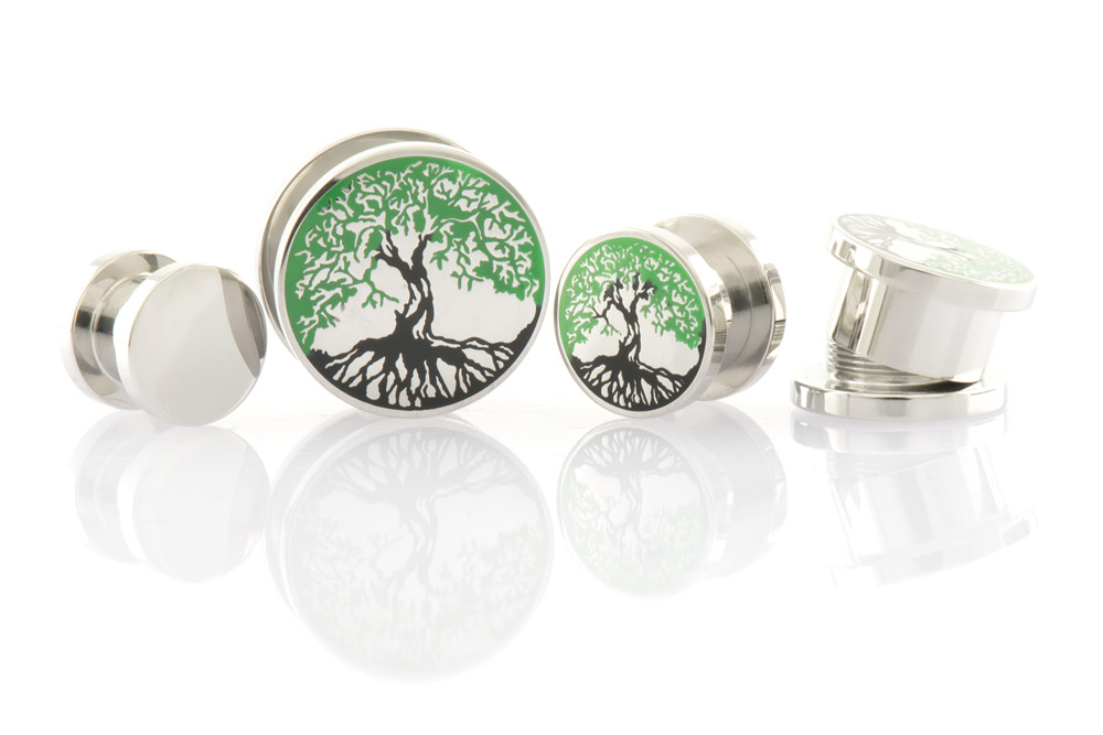 Surgical steel plug TREE OF LIFE