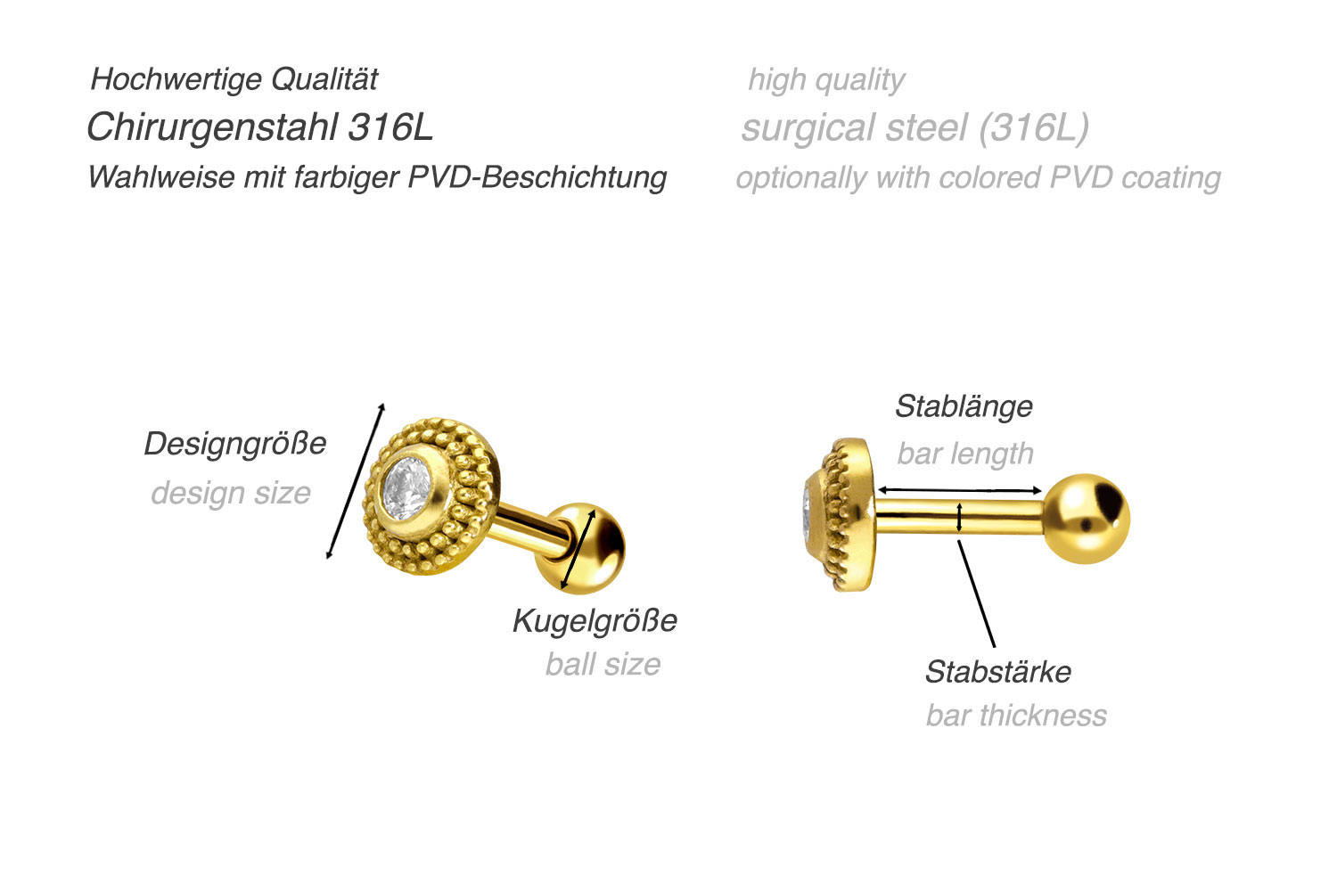 Chirurgenstahl Ohrpiercing KRISTALL + KREIS