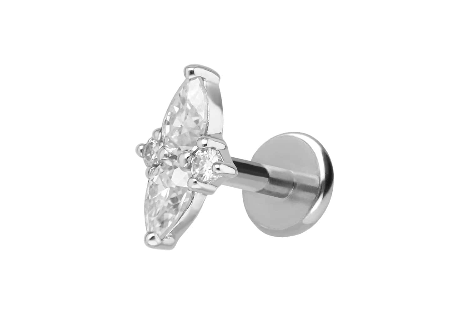 Titan Labret mit Innengewinde + 925er Silber Aufsatz MOISSANIT-BLUME