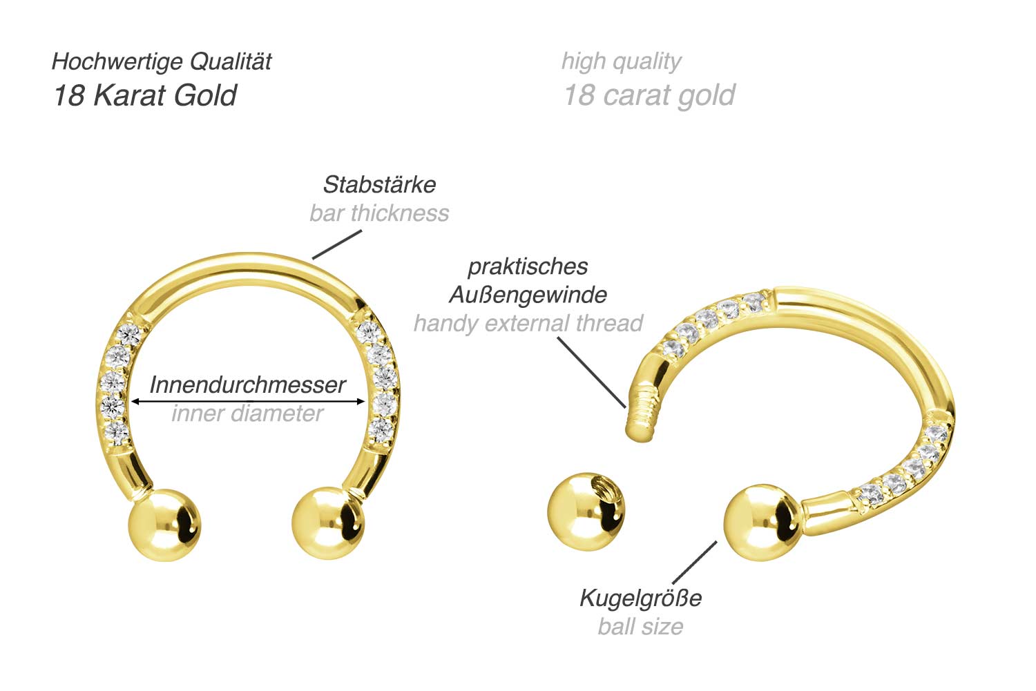 18 Karat Gold Hufeisenring EINGEFASSTE KRISTALLE