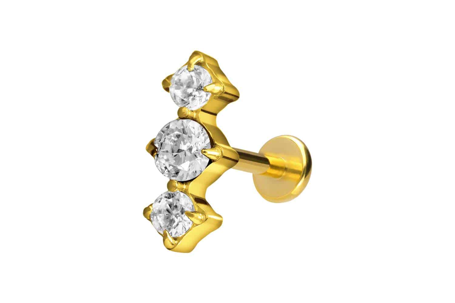 PIERCINGLINE Piercing Stecker Titan Labret mit Push Fit 3 EINGEFASSTE KRISTALLE - Bild 51 von 52