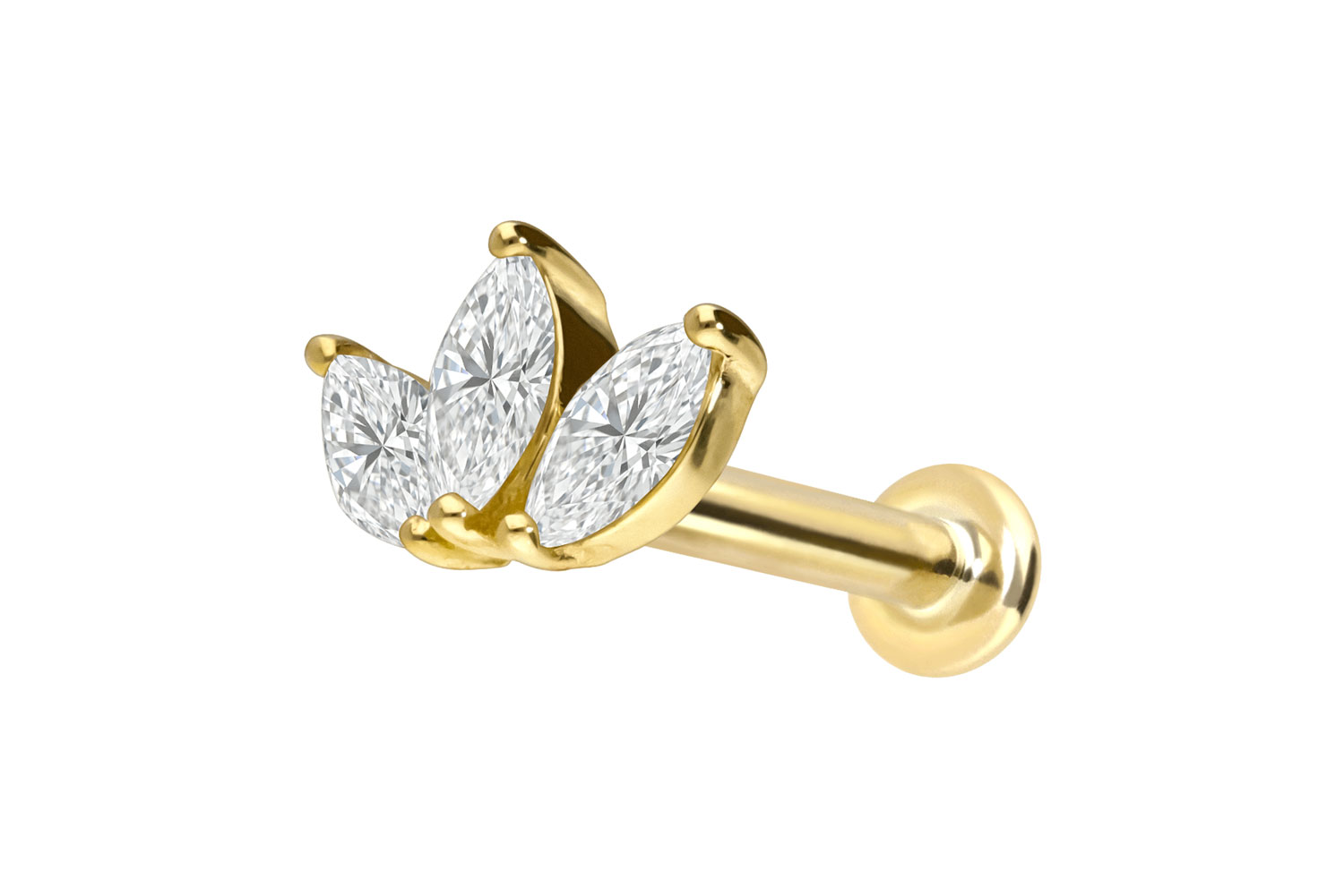 18 Karat Gold Labret mit Innengewinde DIAMANT-LOTUSBLÜTE