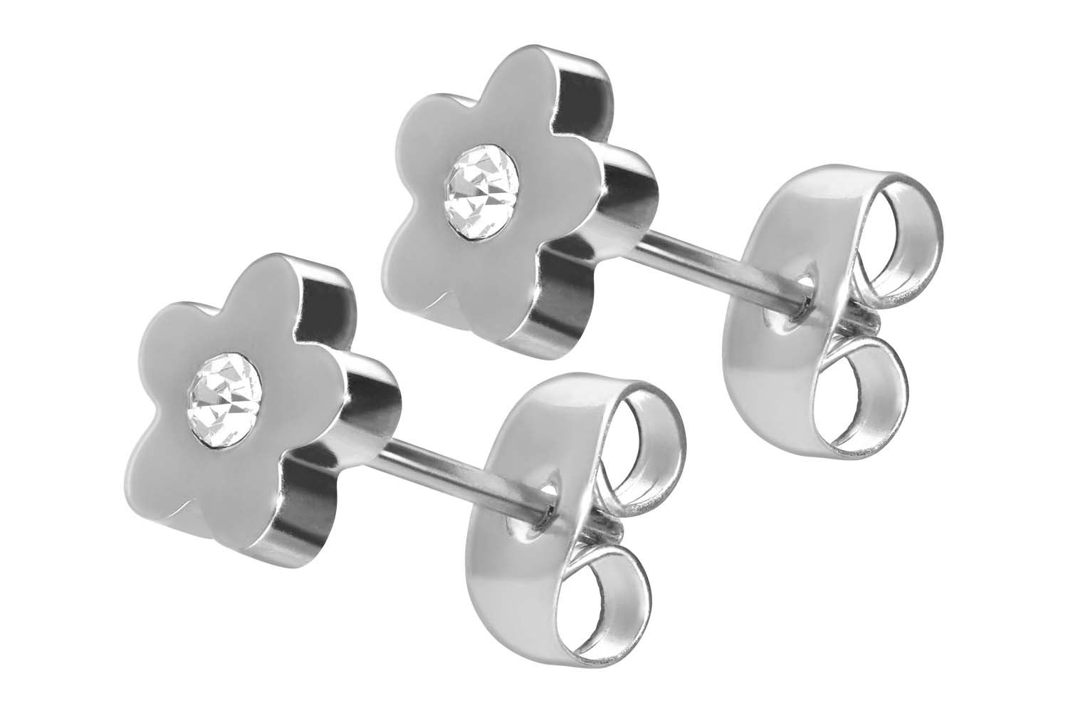 Surgical steel ear studs FLOWER + CRYSTAL
